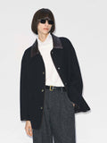 Leather Collar Wool Coat