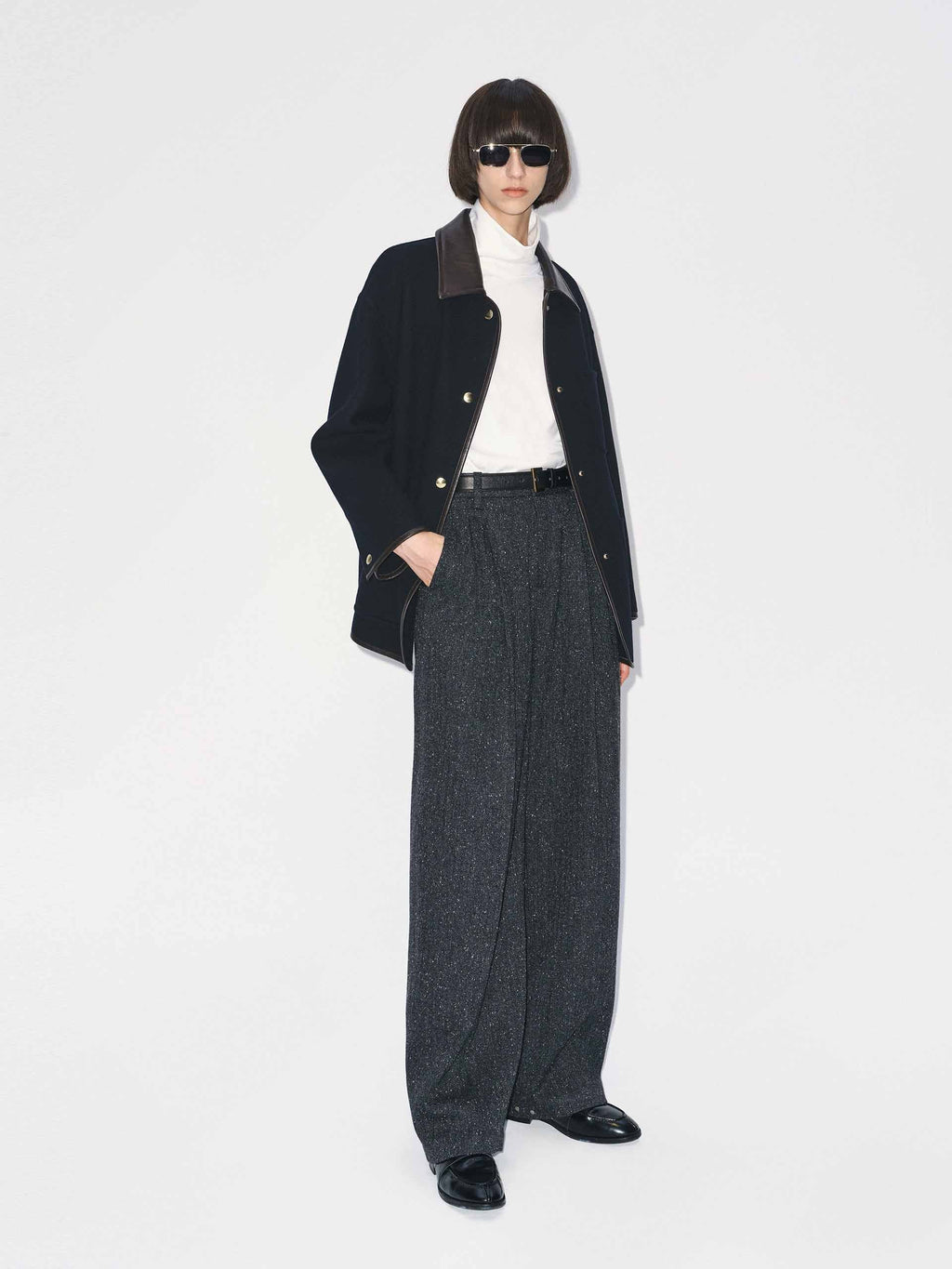 Leather Collar Wool Coat