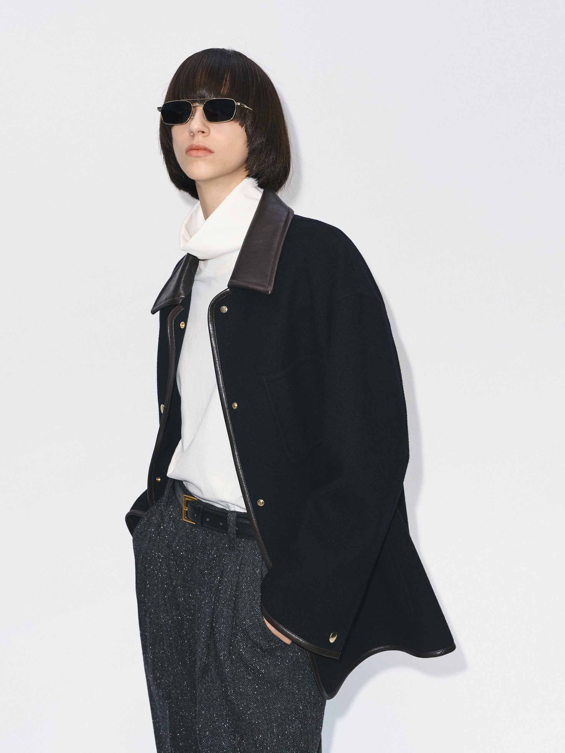 Leather Collar Wool Coat