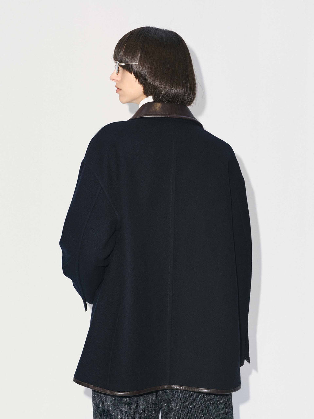 Leather Collar Wool Coat
