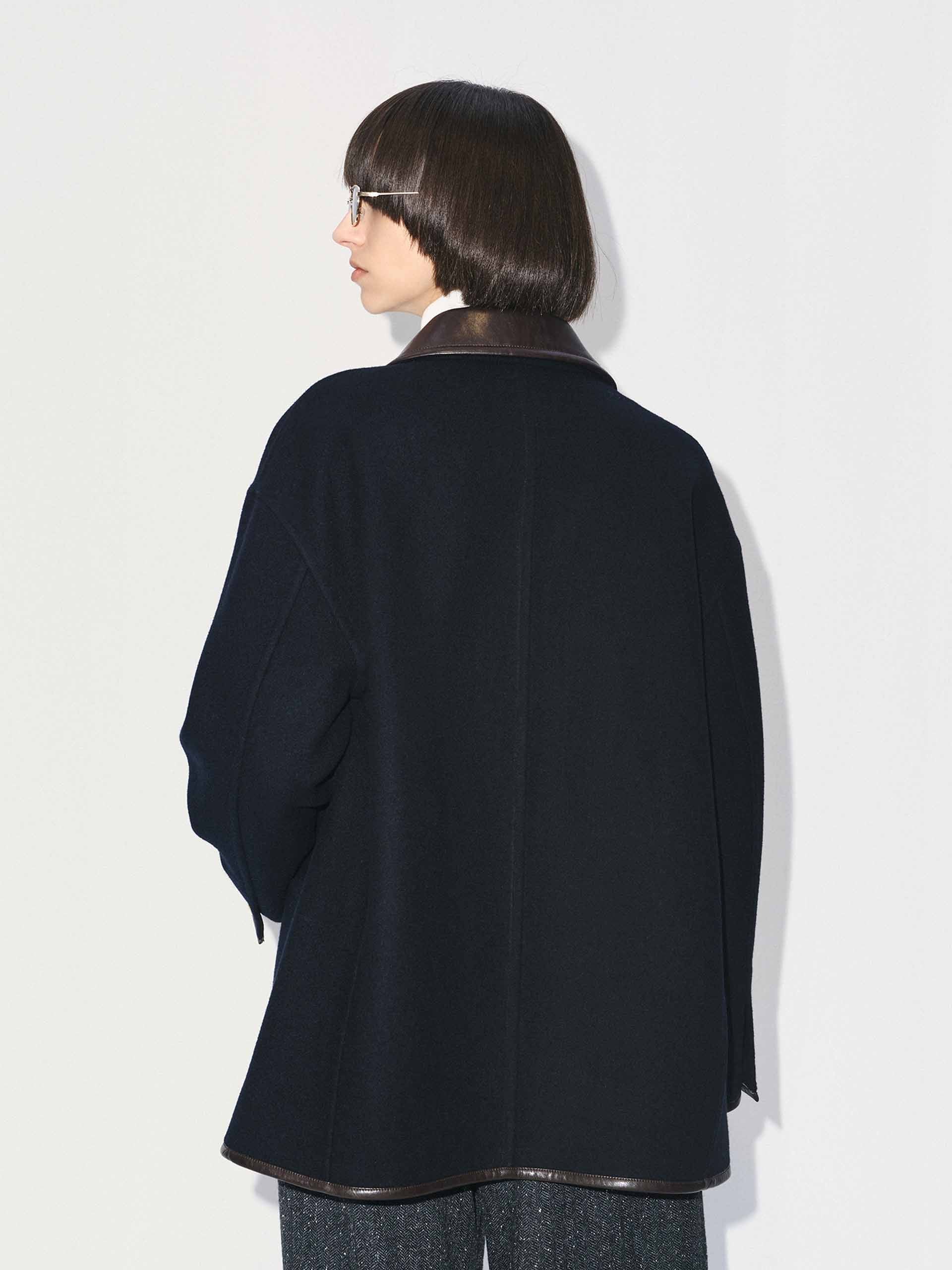 Leather Collar Wool Coat