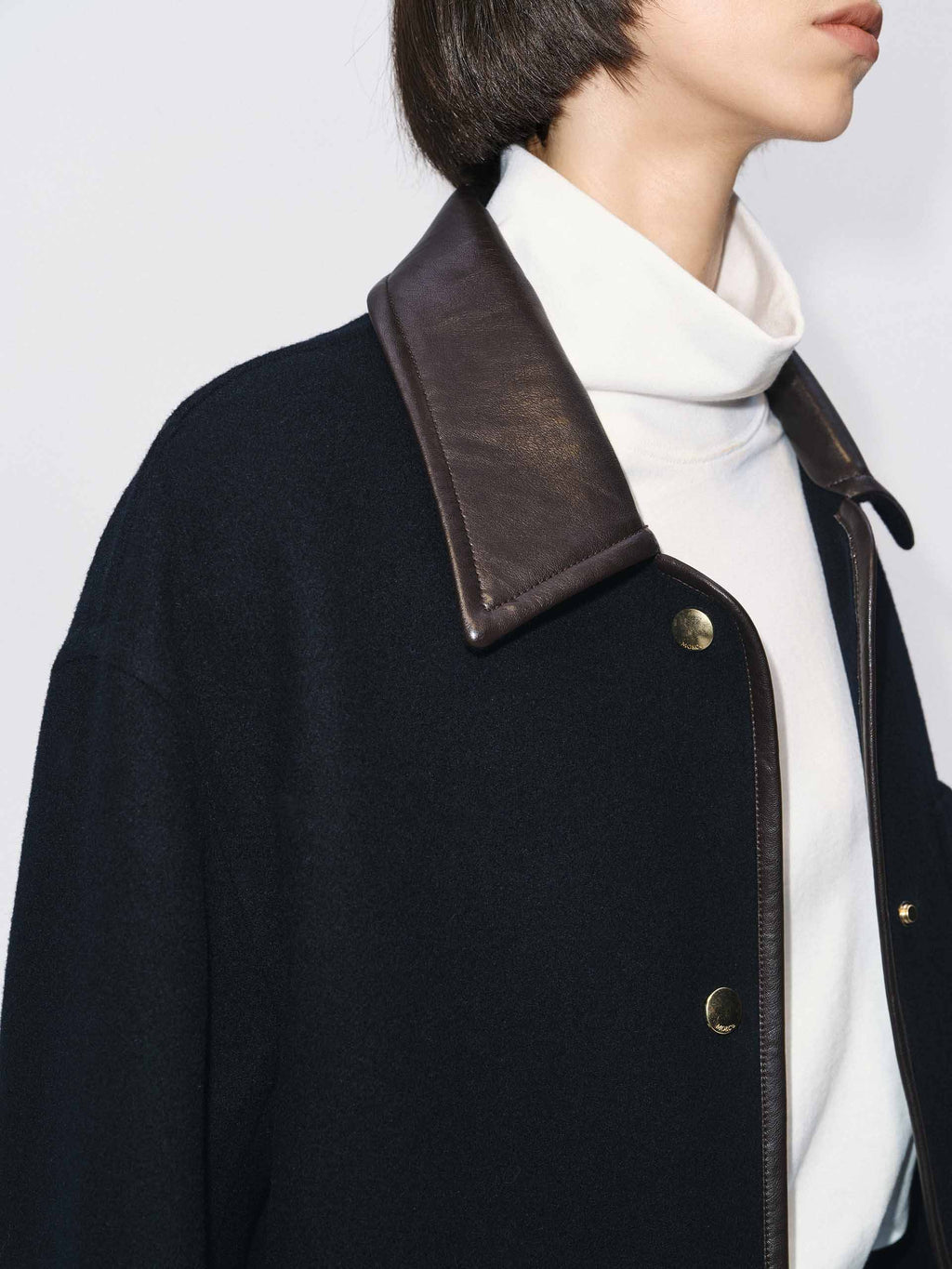 Leather Collar Wool Coat