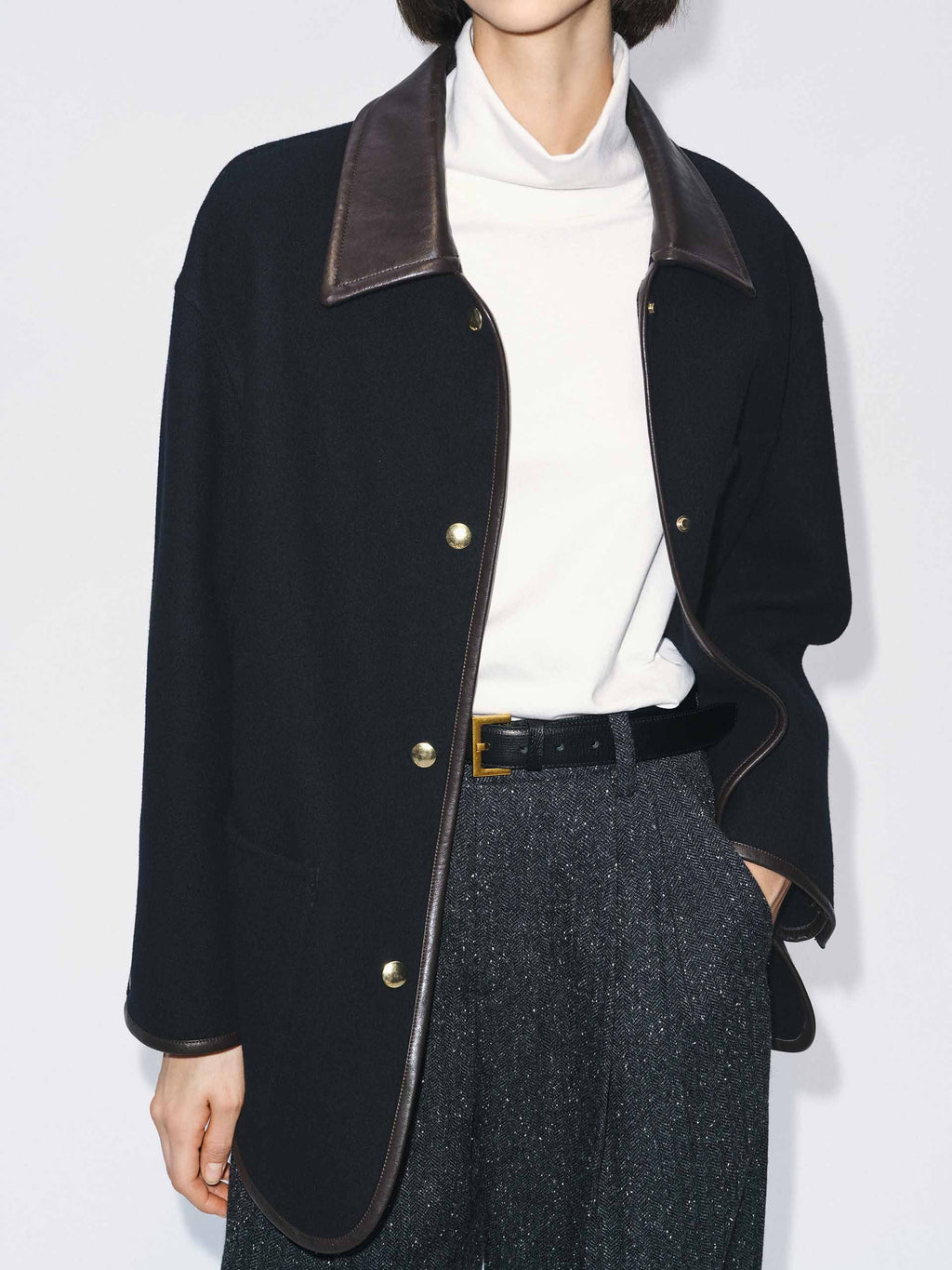 Leather Collar Wool Coat