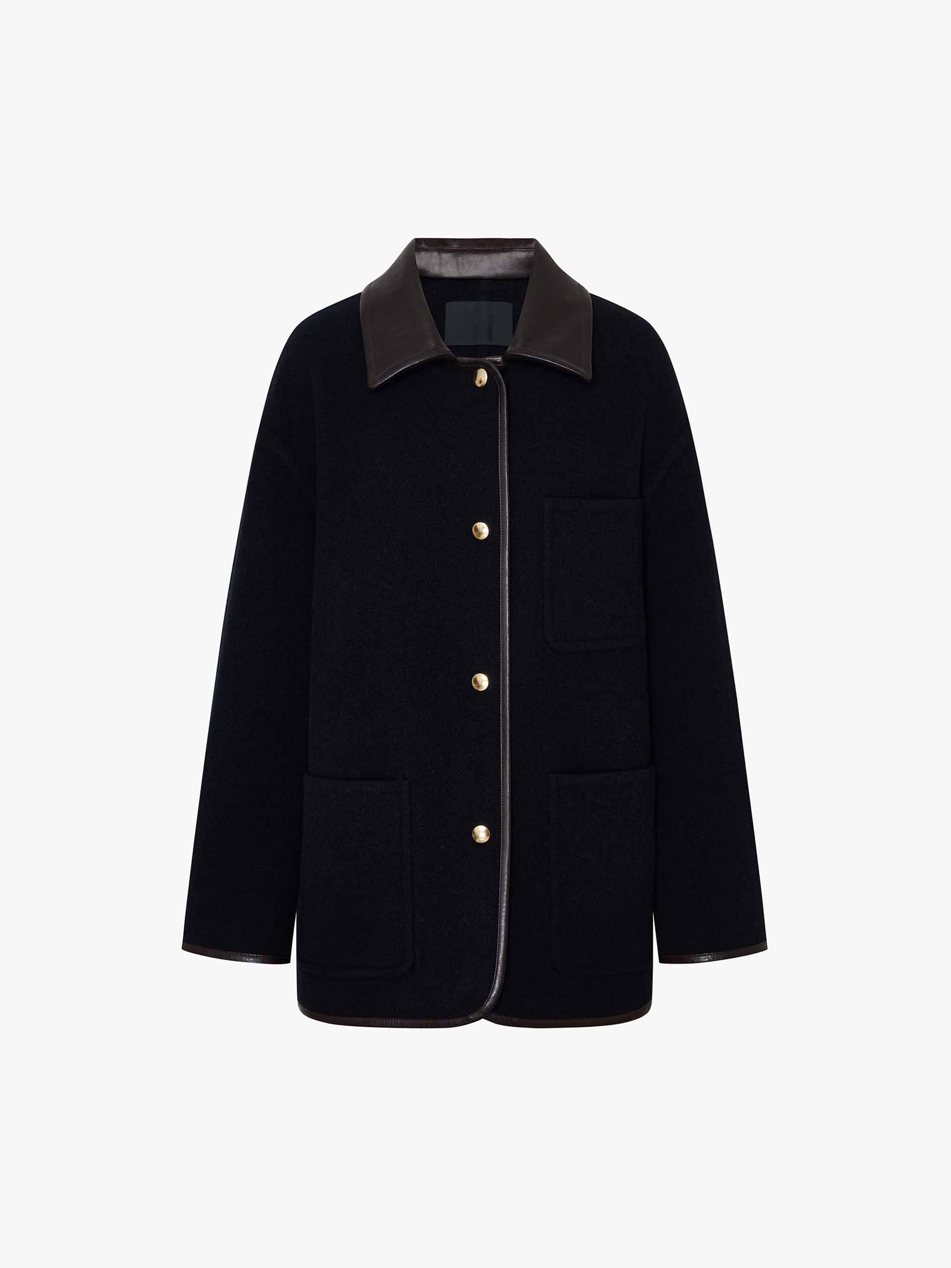 Leather Collar Wool Coat