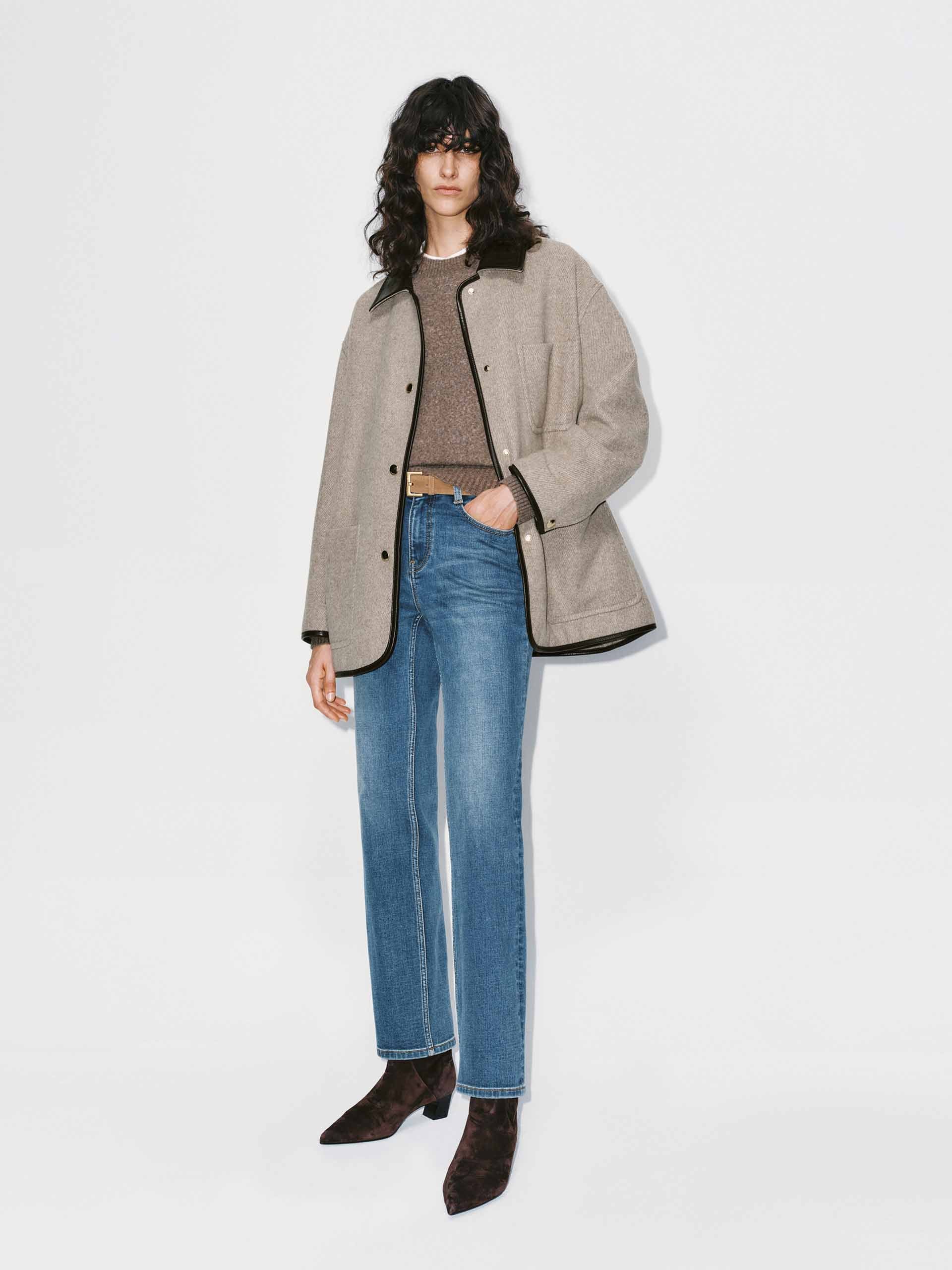 Leather Collar Relaxed Coat