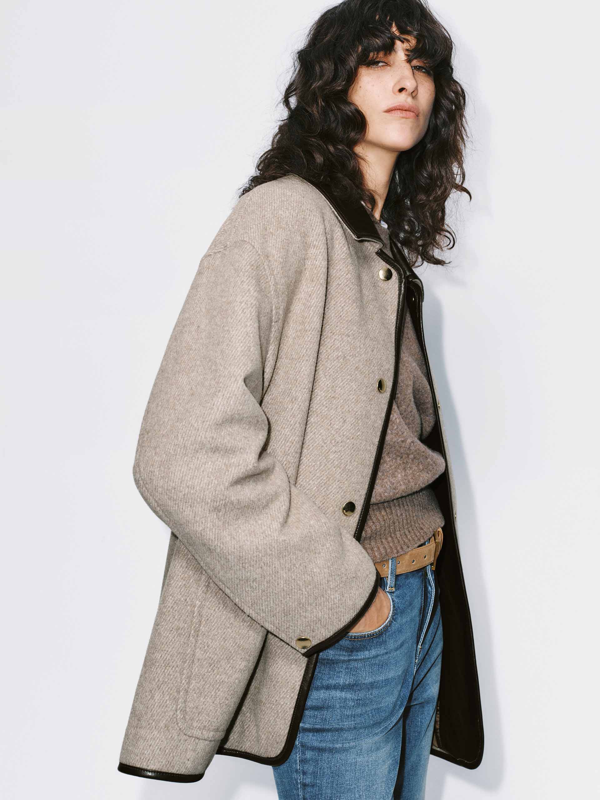 Leather Collar Relaxed Coat