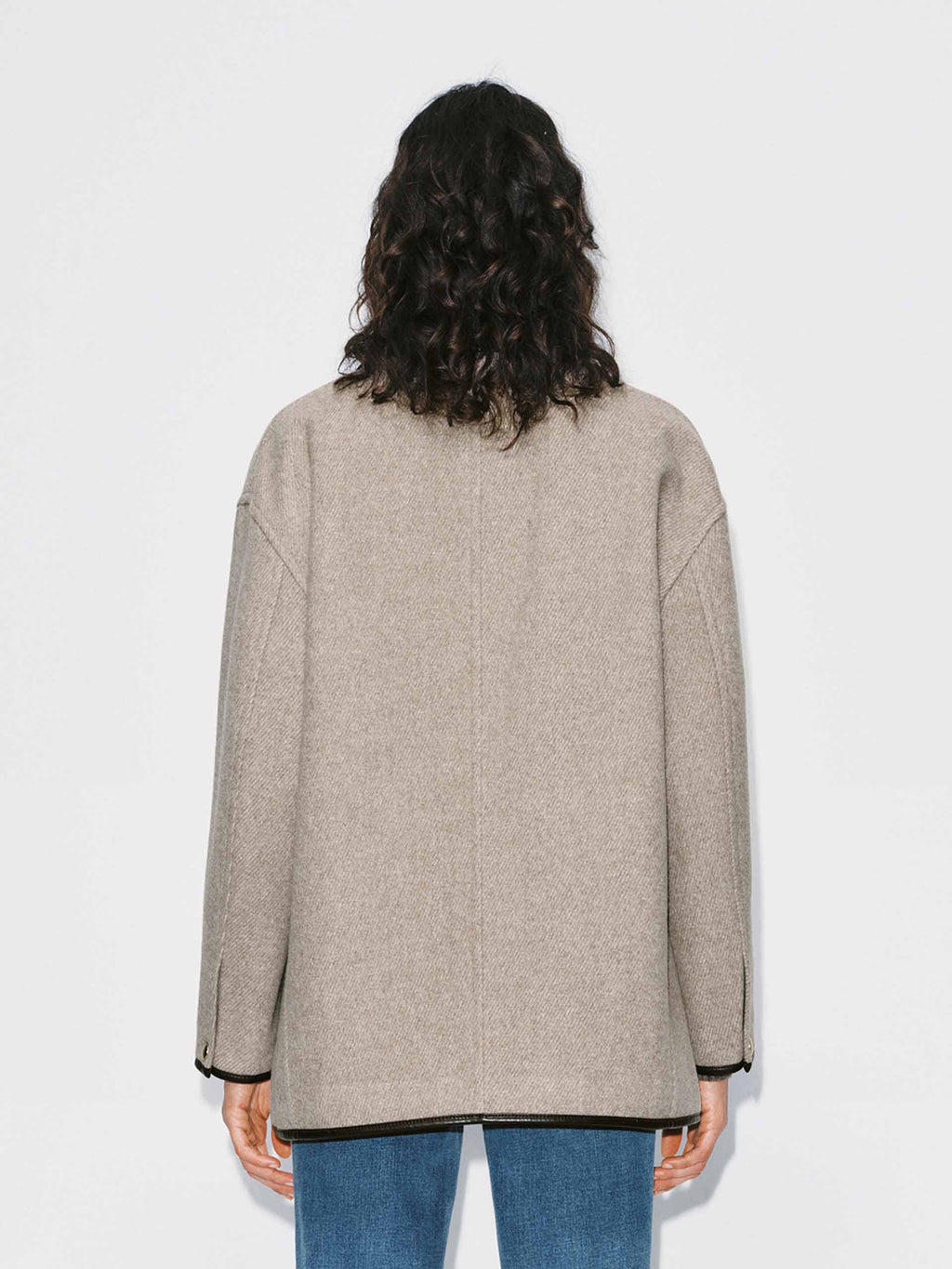 Leather Collar Relaxed Coat