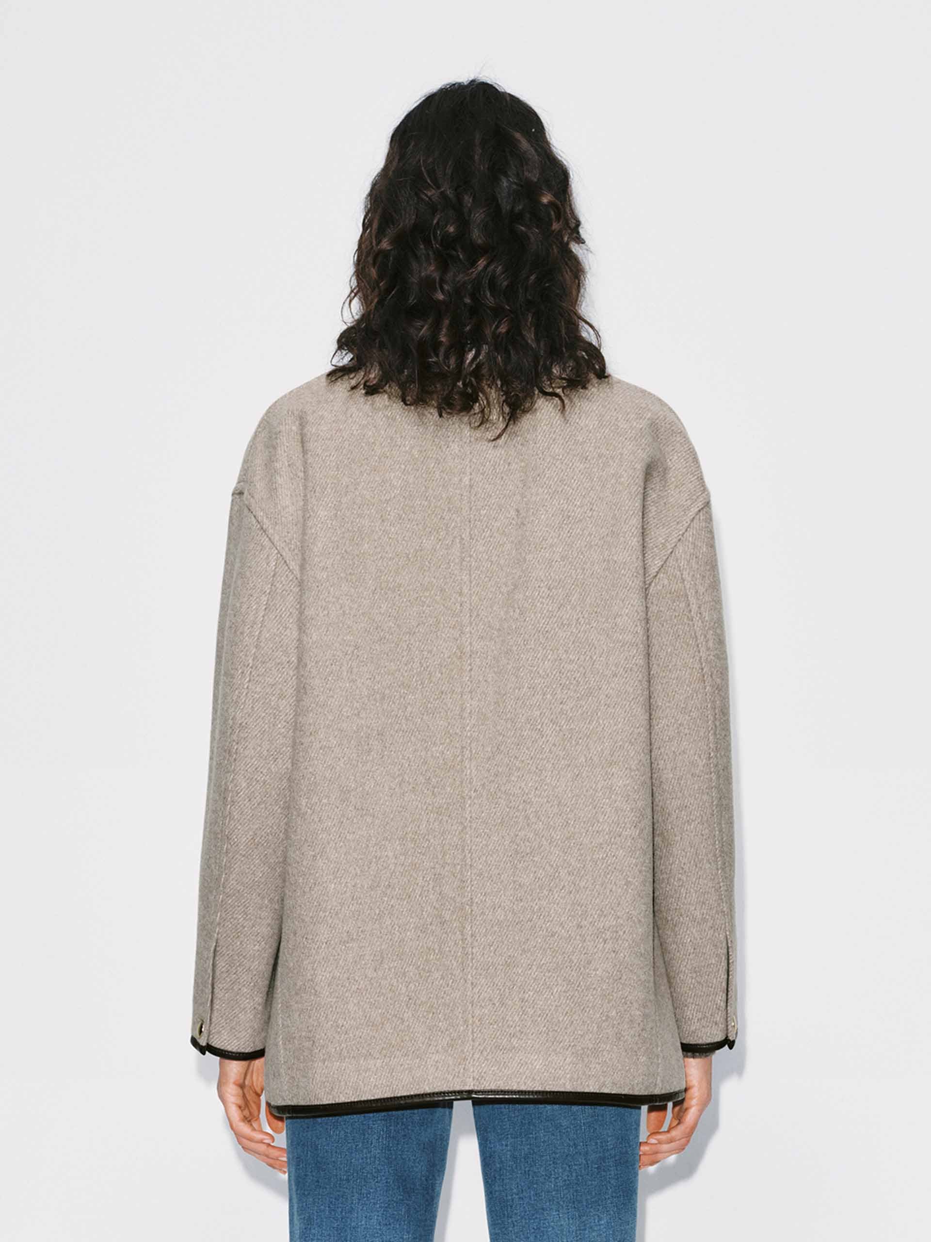 Leather Collar Relaxed Coat