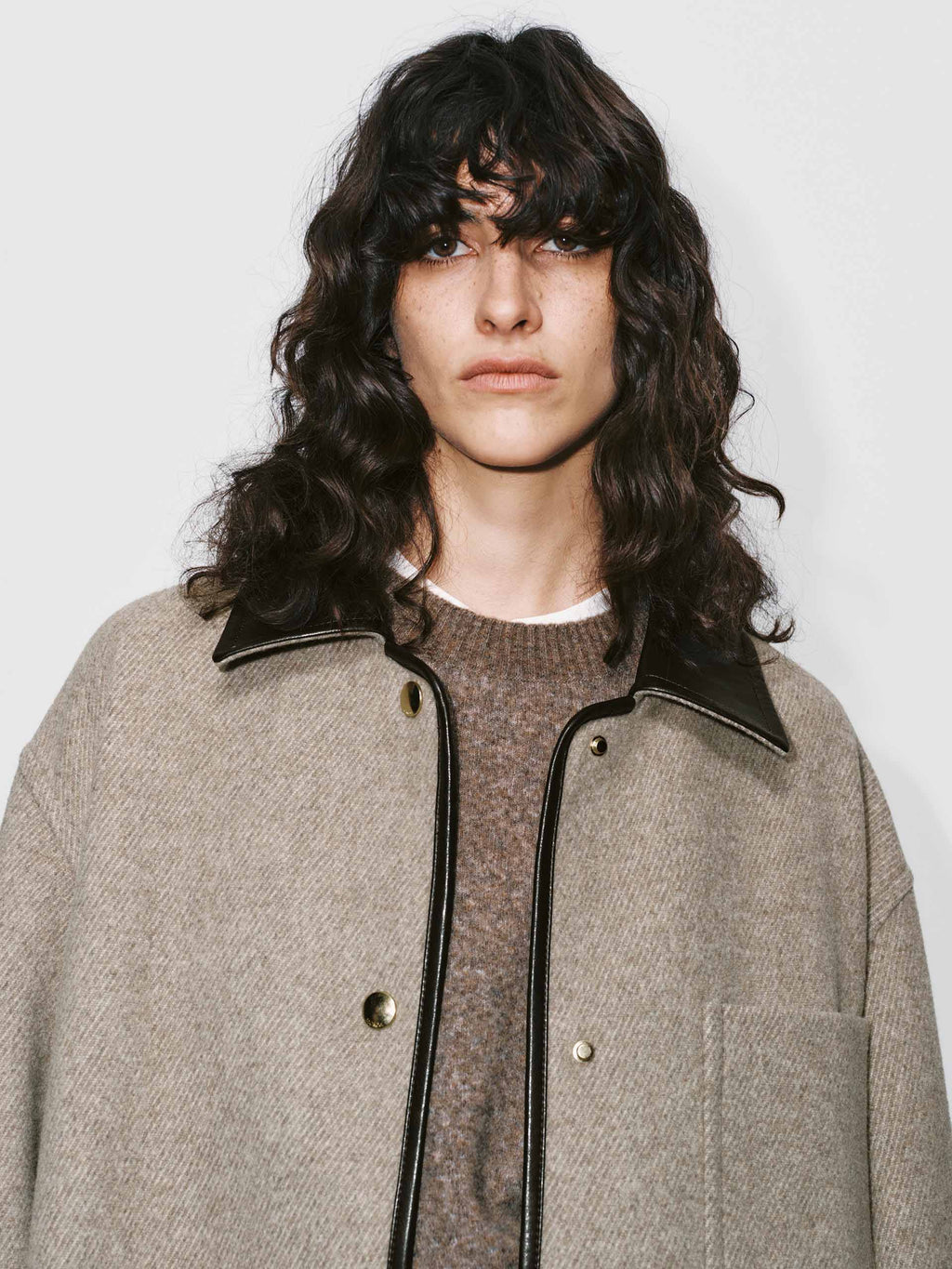 Leather Collar Relaxed Coat
