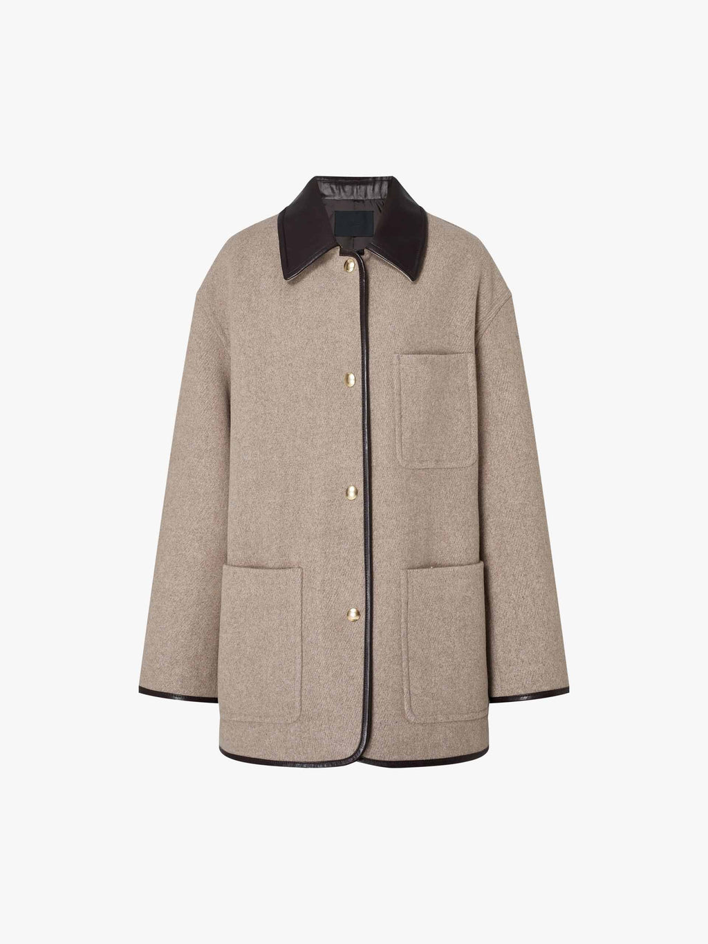 Leather Collar Relaxed Coat