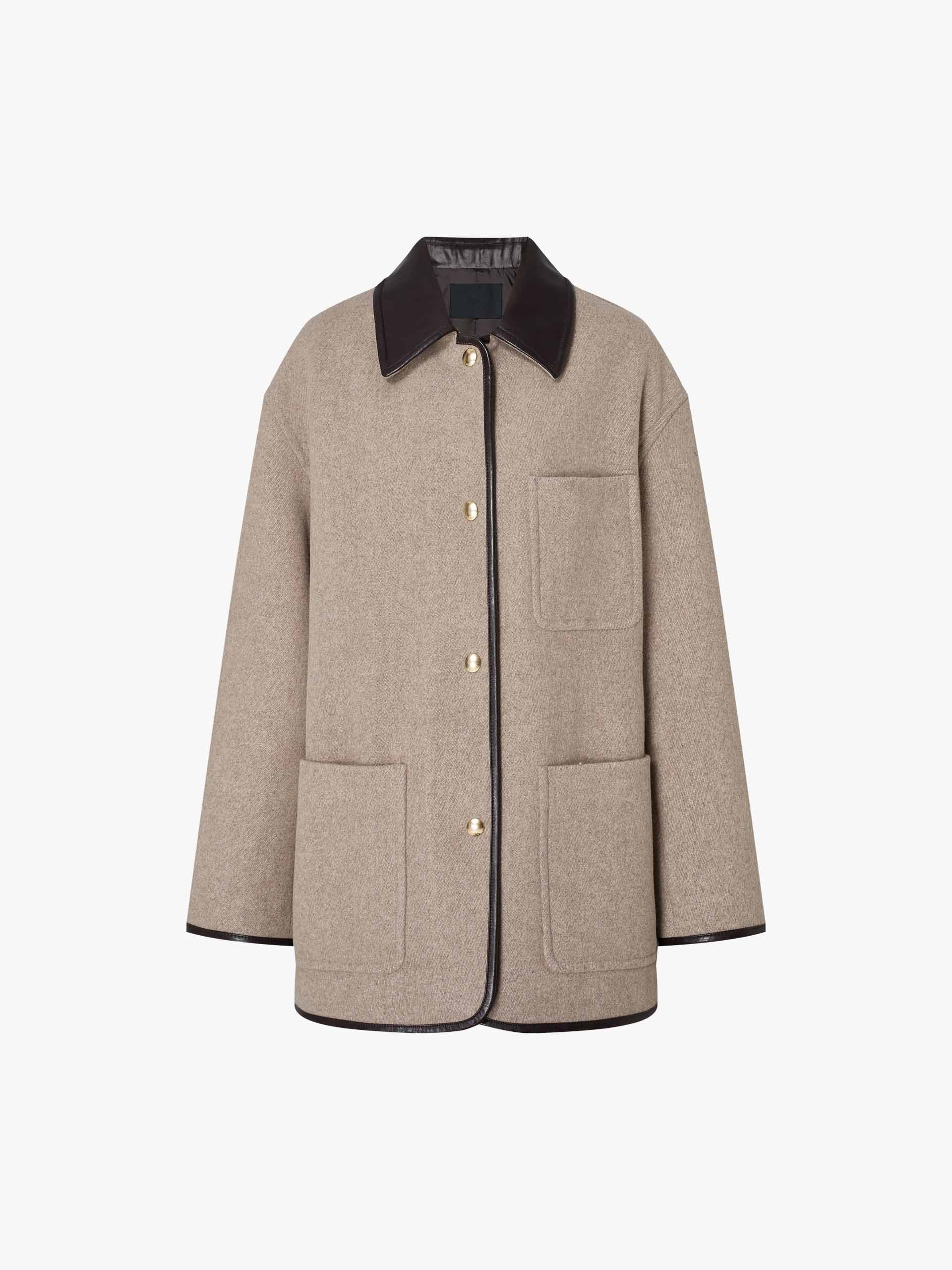 Leather Collar Relaxed Coat