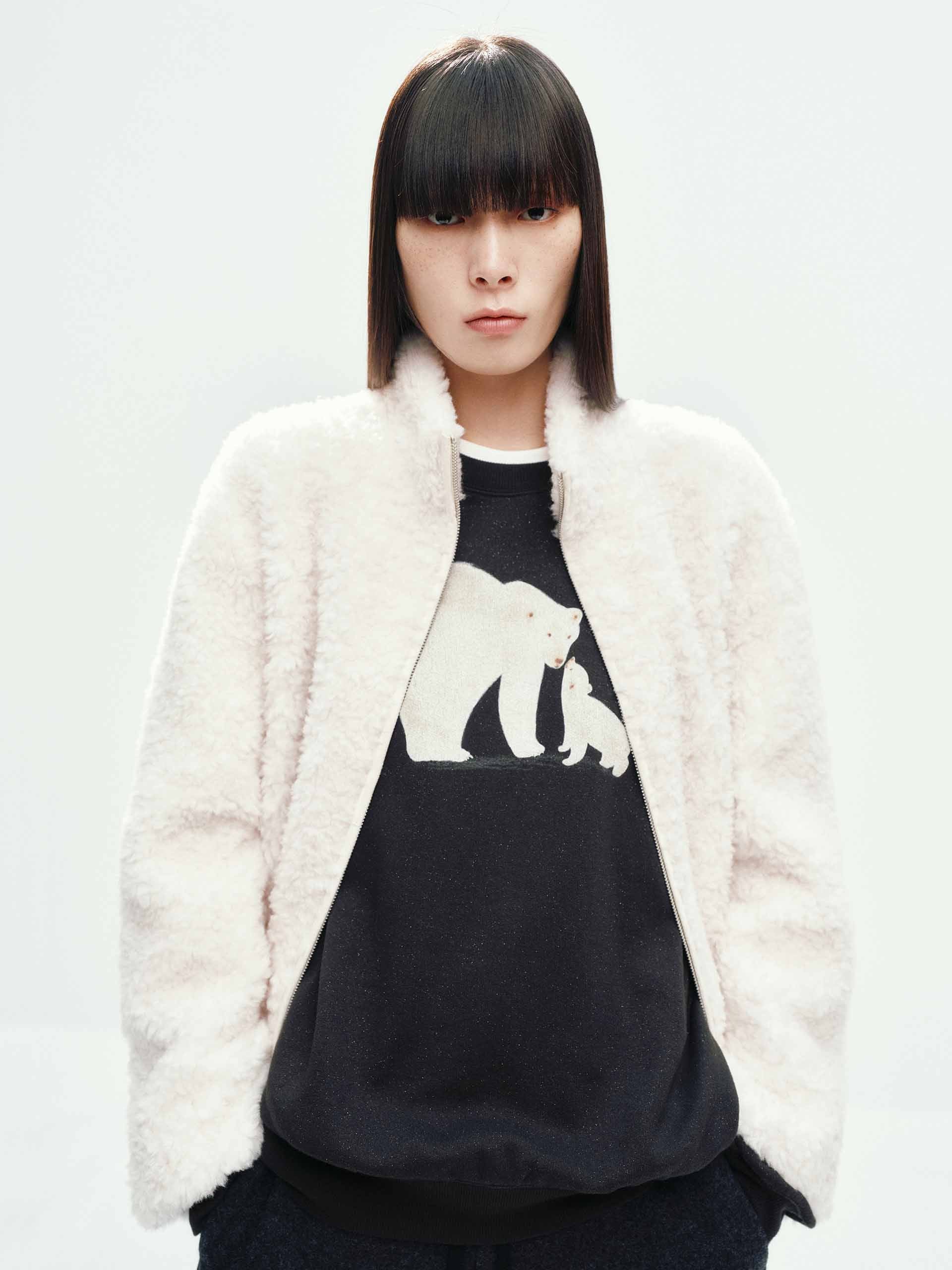 Faux Shearling Zipper Coat