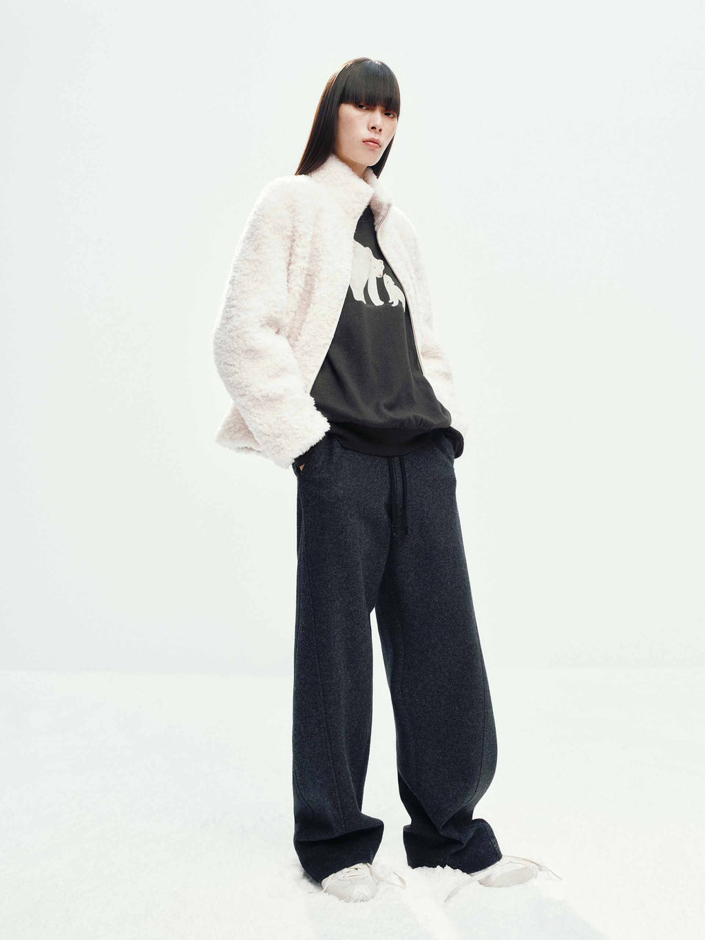 Faux Shearling Zipper Coat