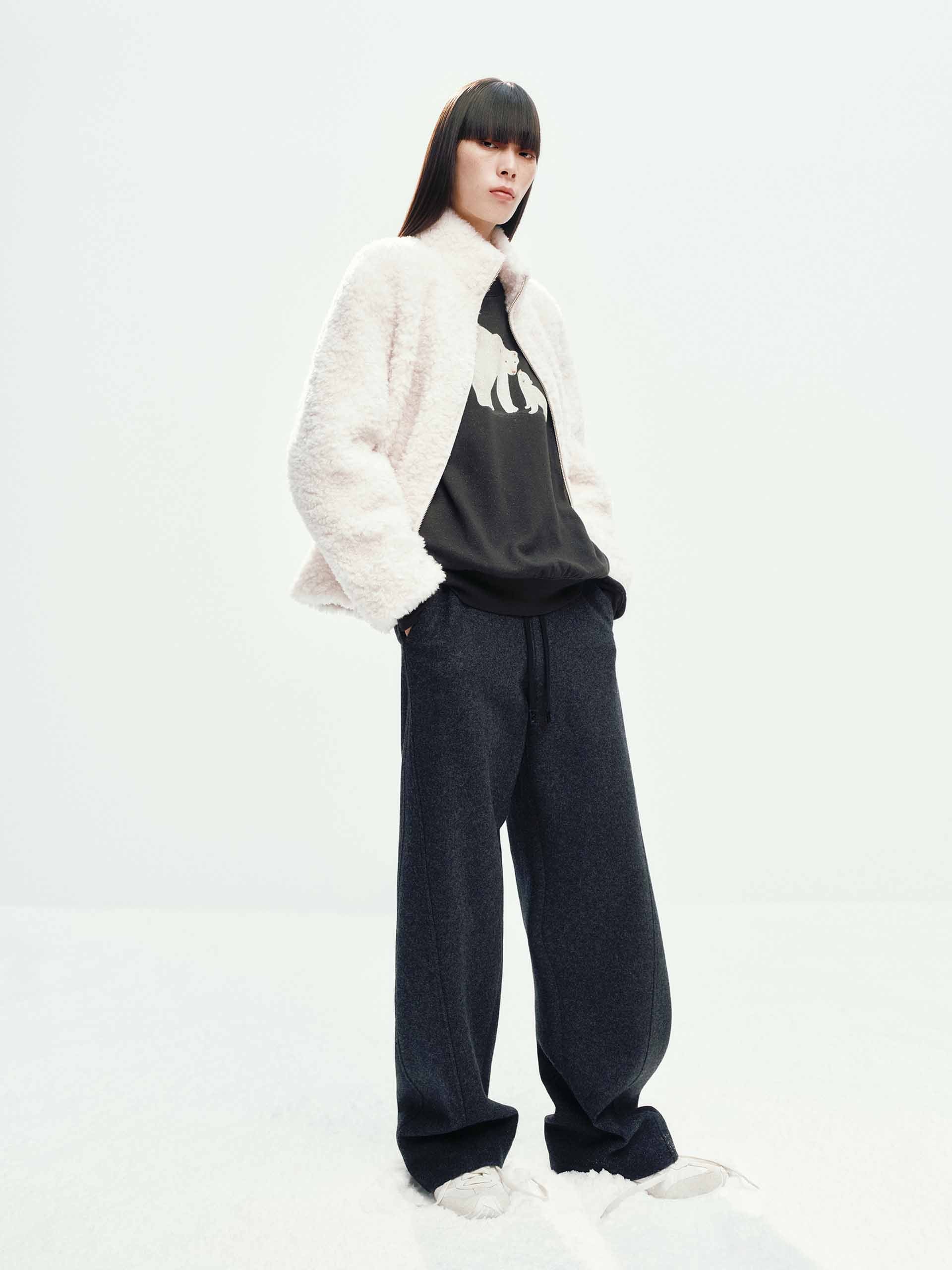 Faux Shearling Zipper Coat