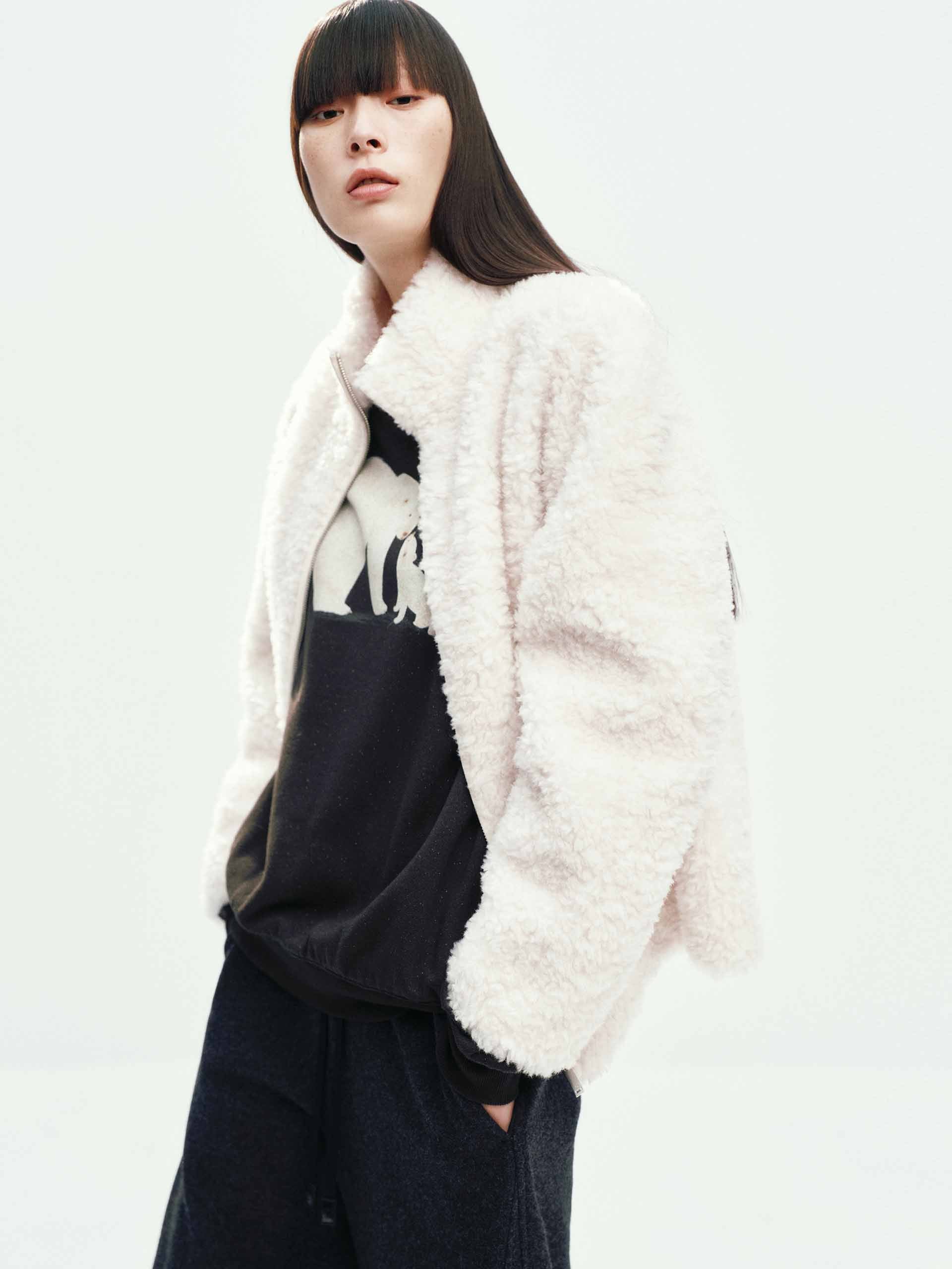 Faux Shearling Zipper Coat