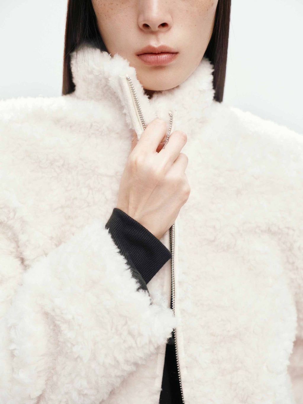 Faux Shearling Zipper Coat