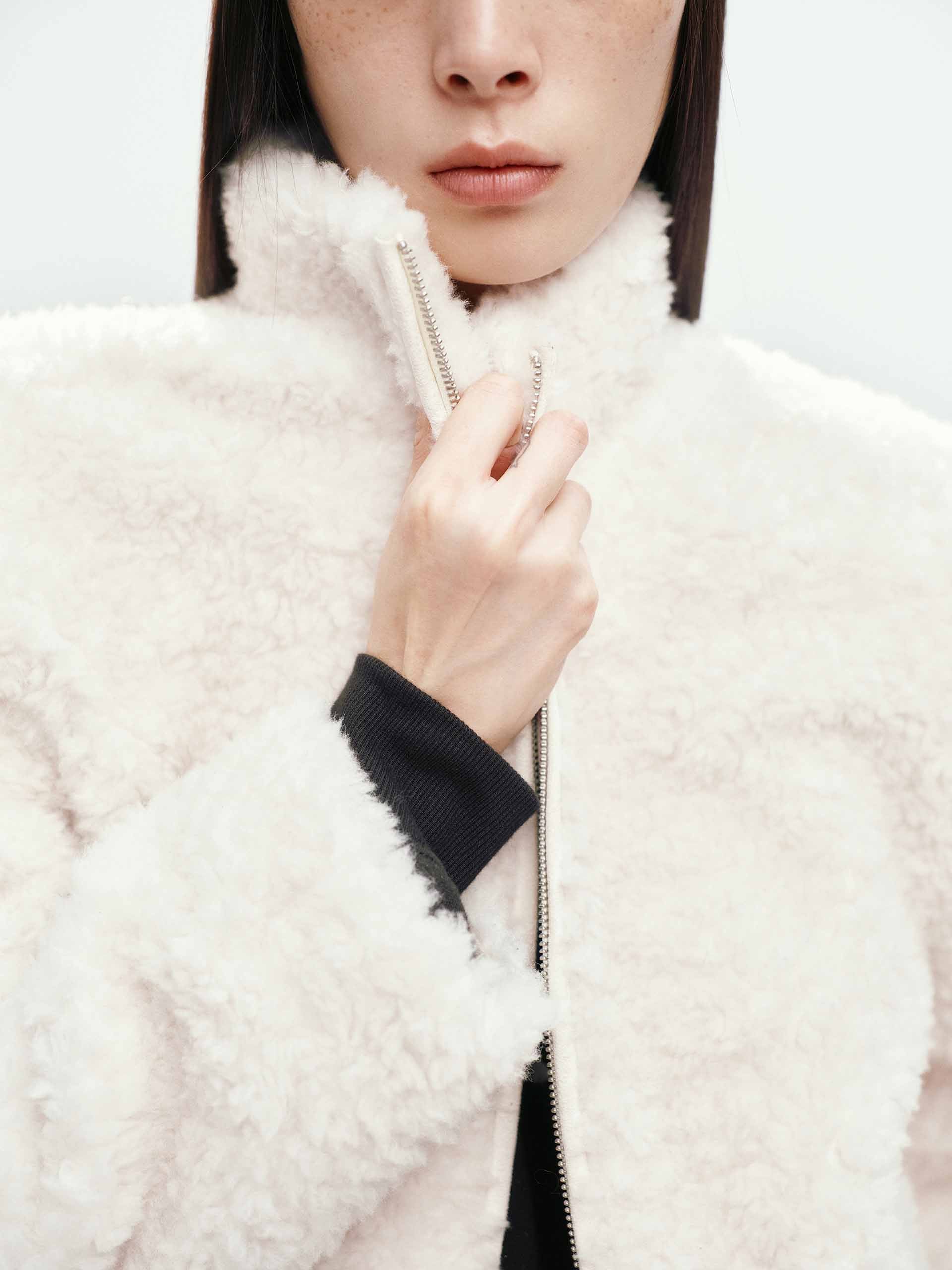 Faux Shearling Zipper Coat