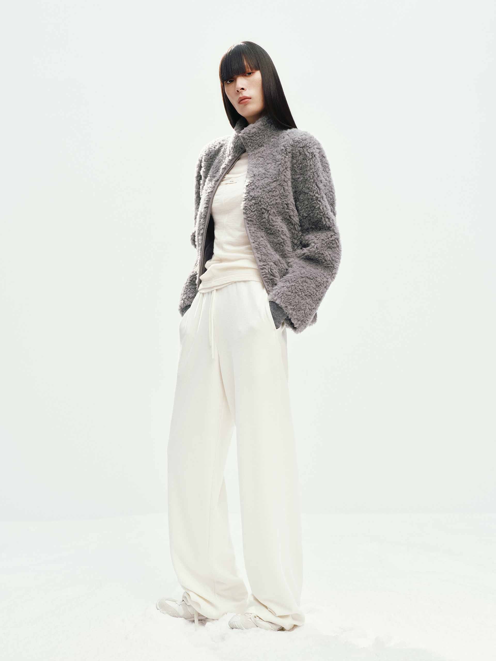 Faux Shearling Zipper Coat