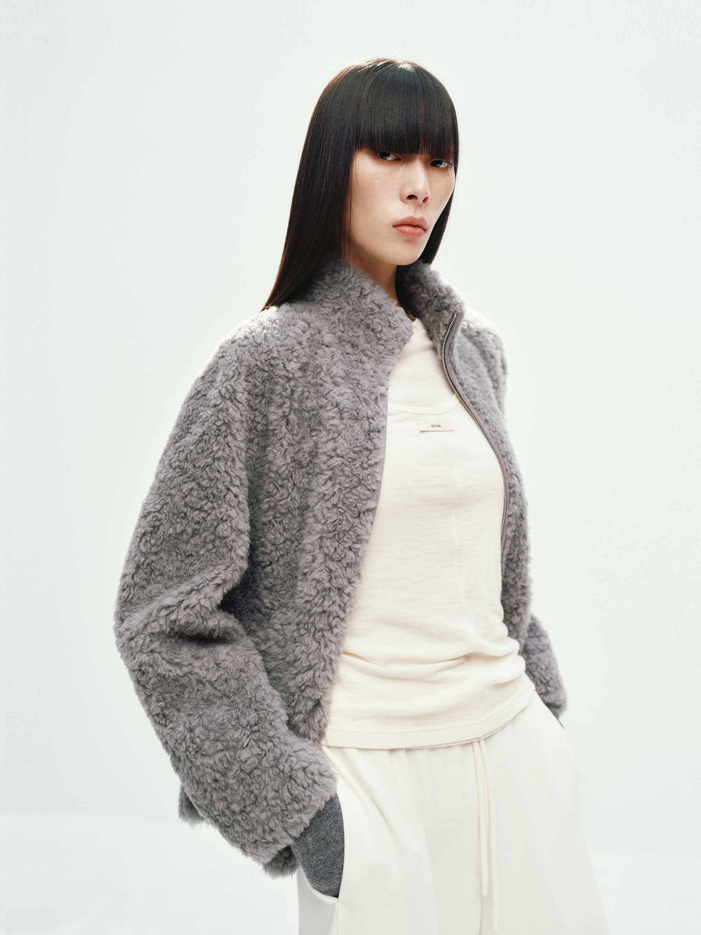 Faux Shearling Zipper Coat