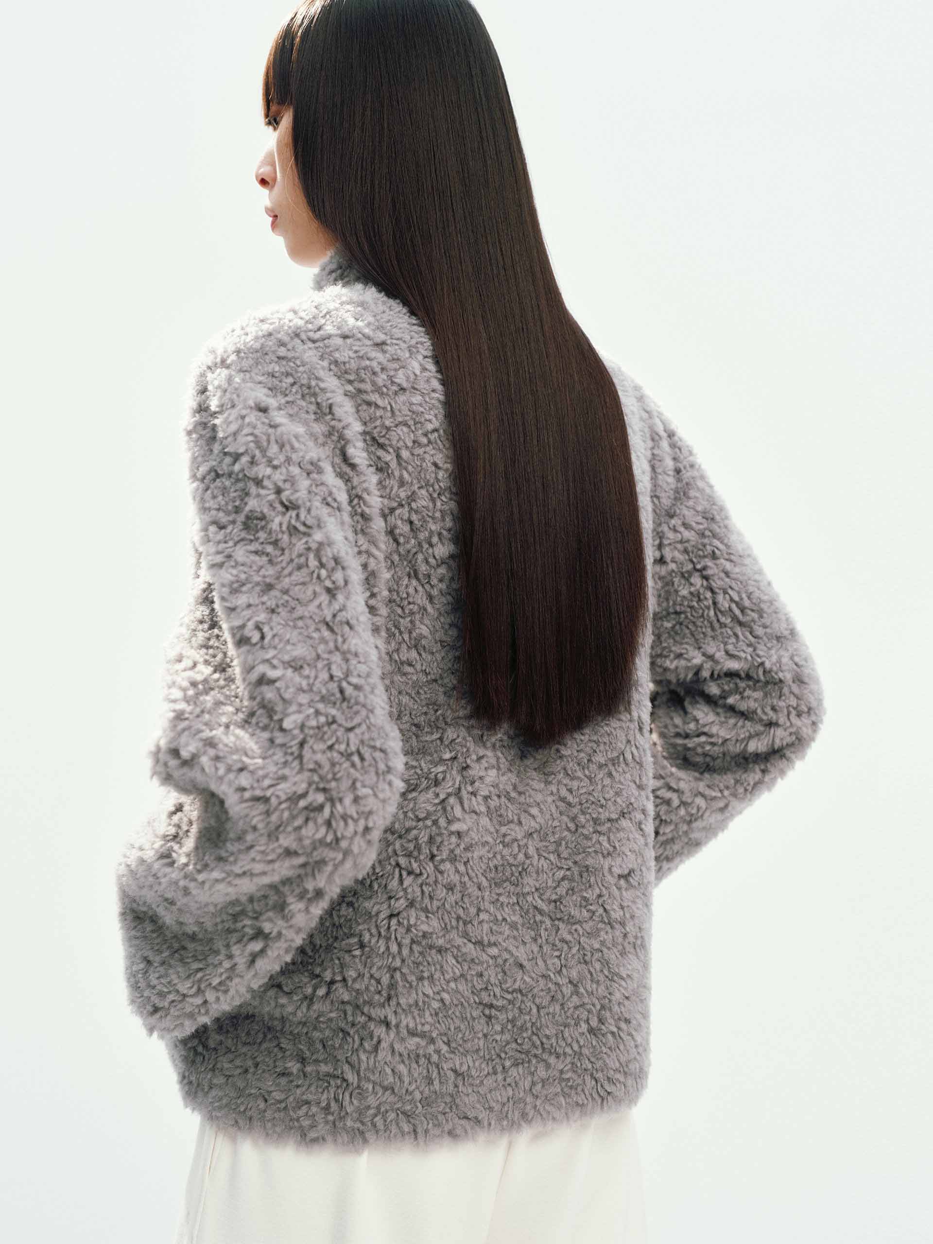 Faux Shearling Zipper Coat