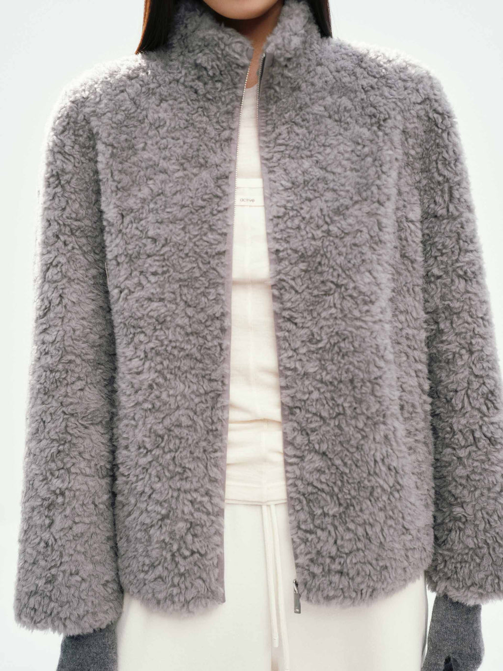 Faux Shearling Zipper Coat