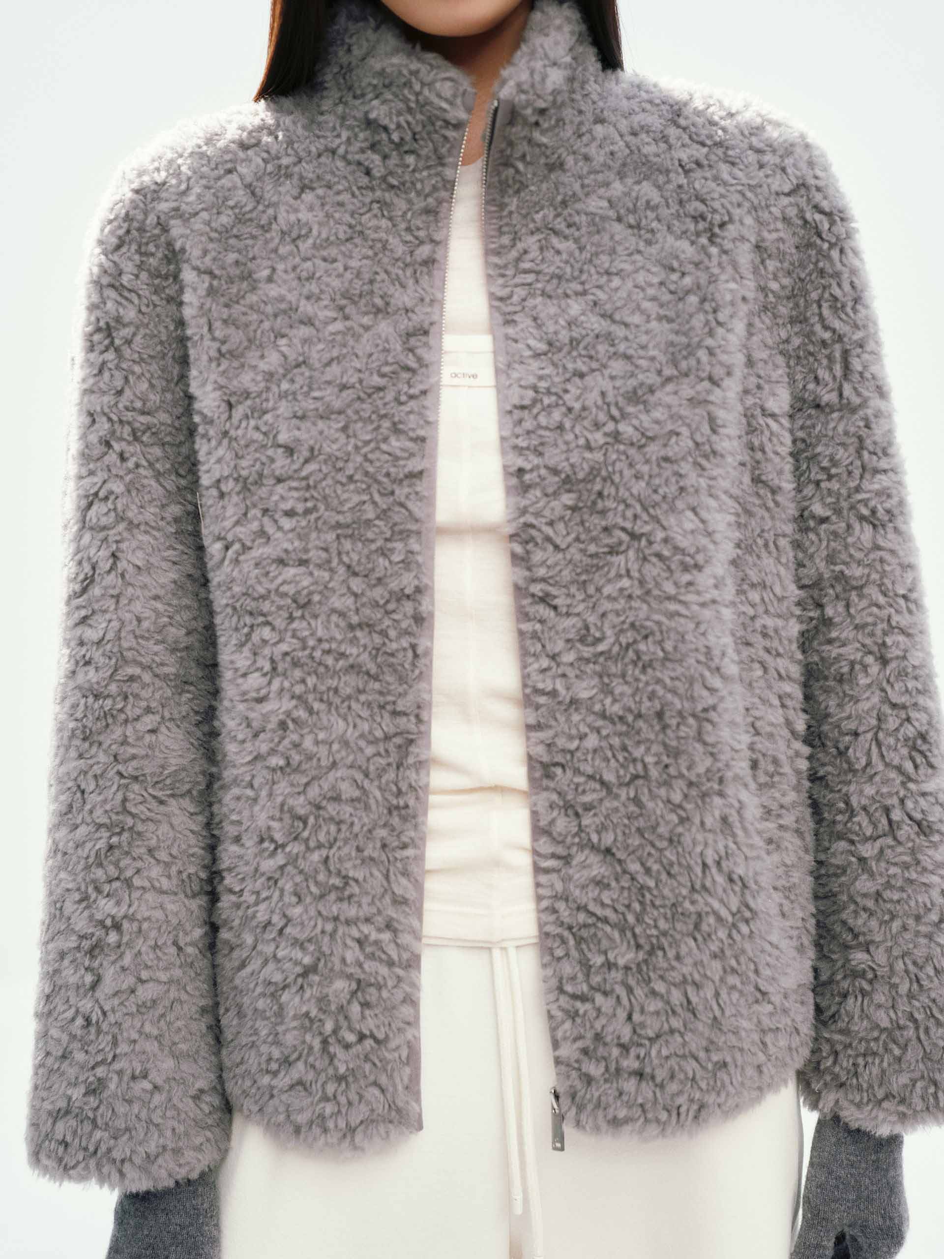 Faux Shearling Zipper Coat