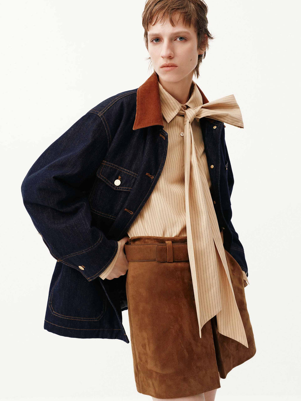 Wool Collar Denim Coat