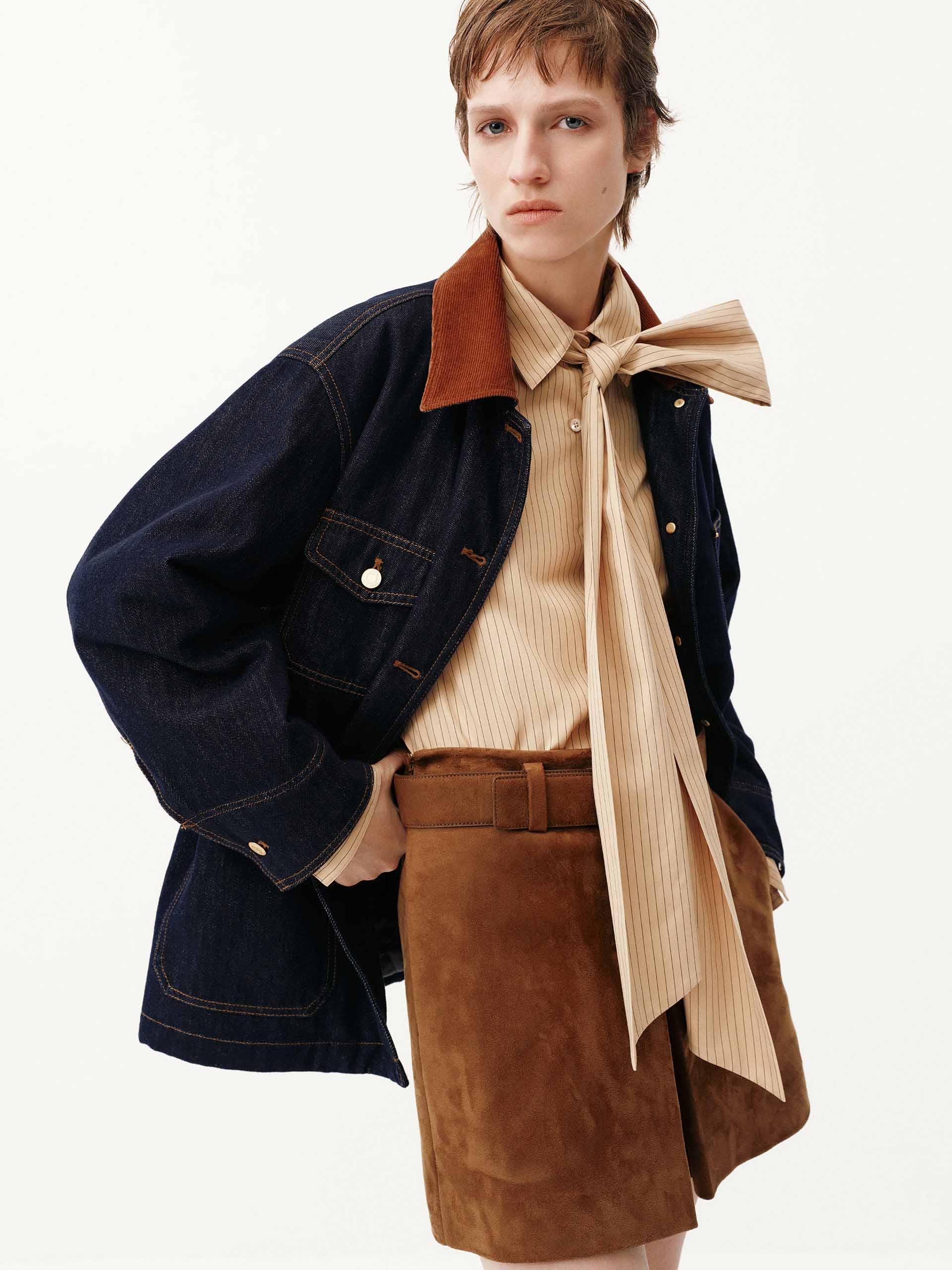 Wool Collar Denim Coat