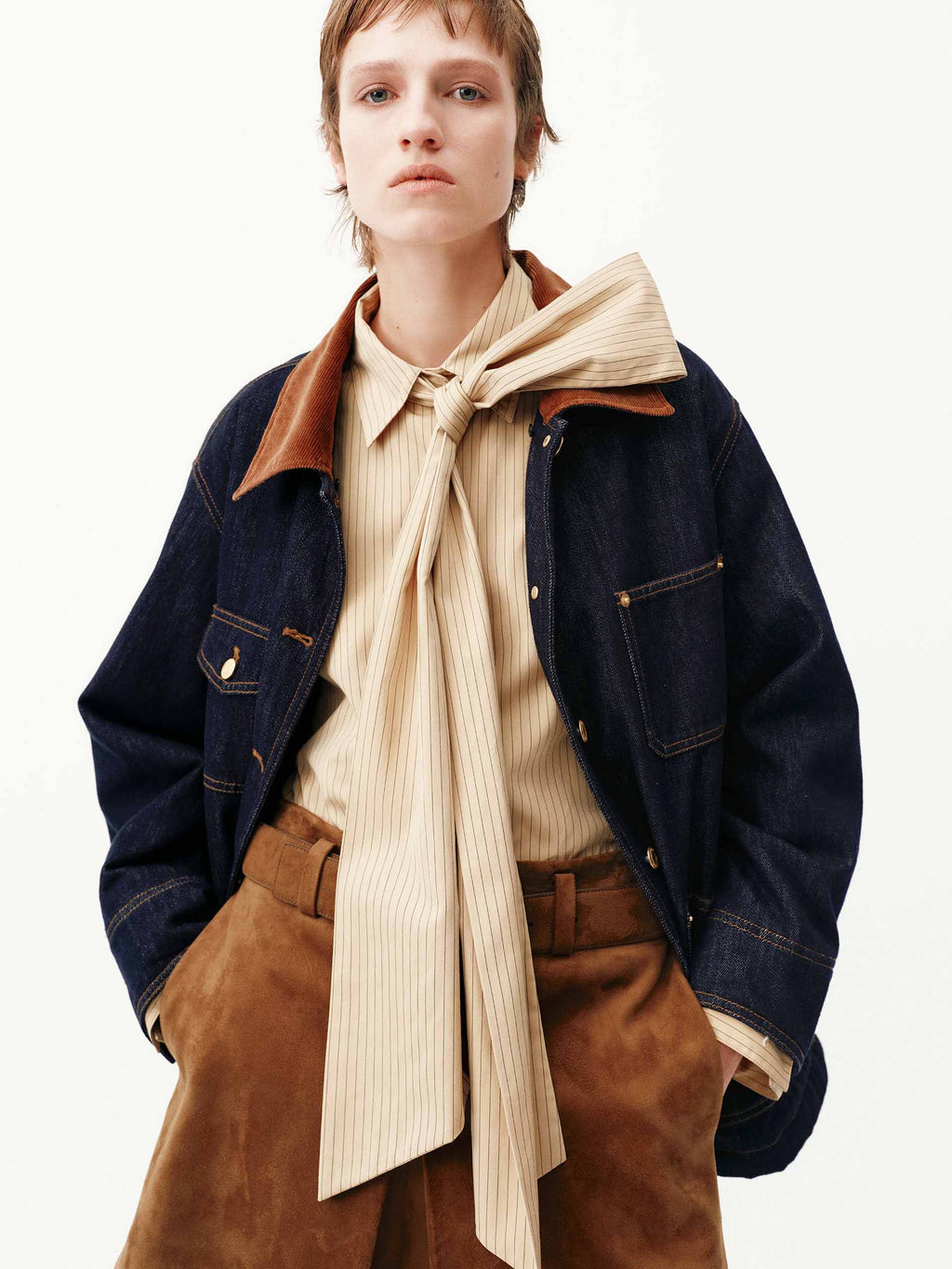 Wool Collar Denim Coat