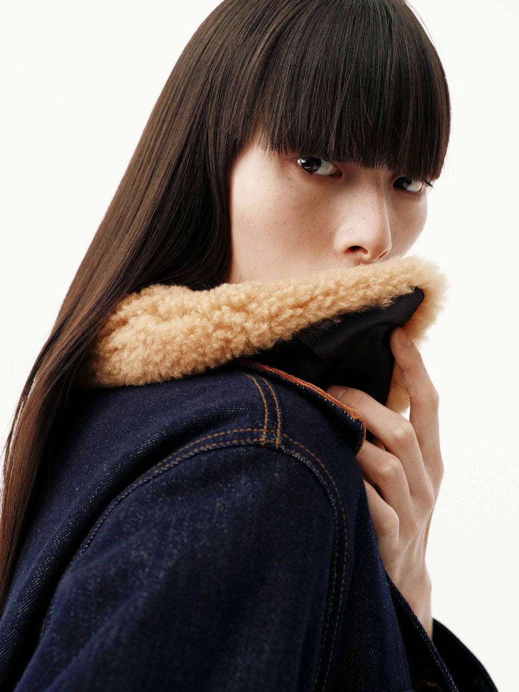 Wool Collar Denim Coat