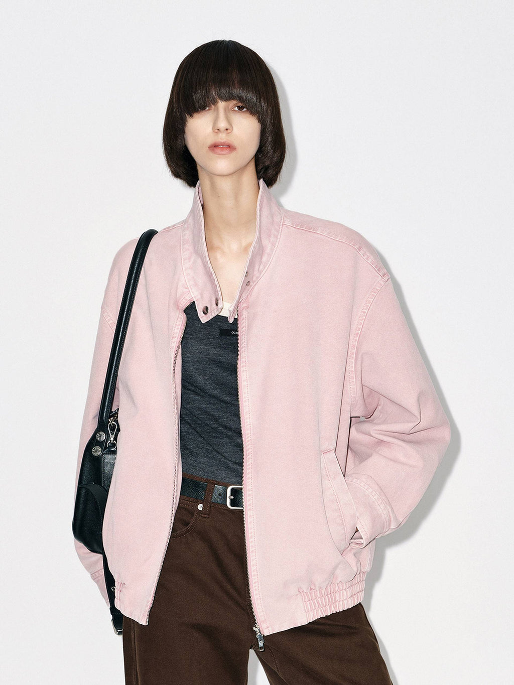 Mock Neck Denim Coat