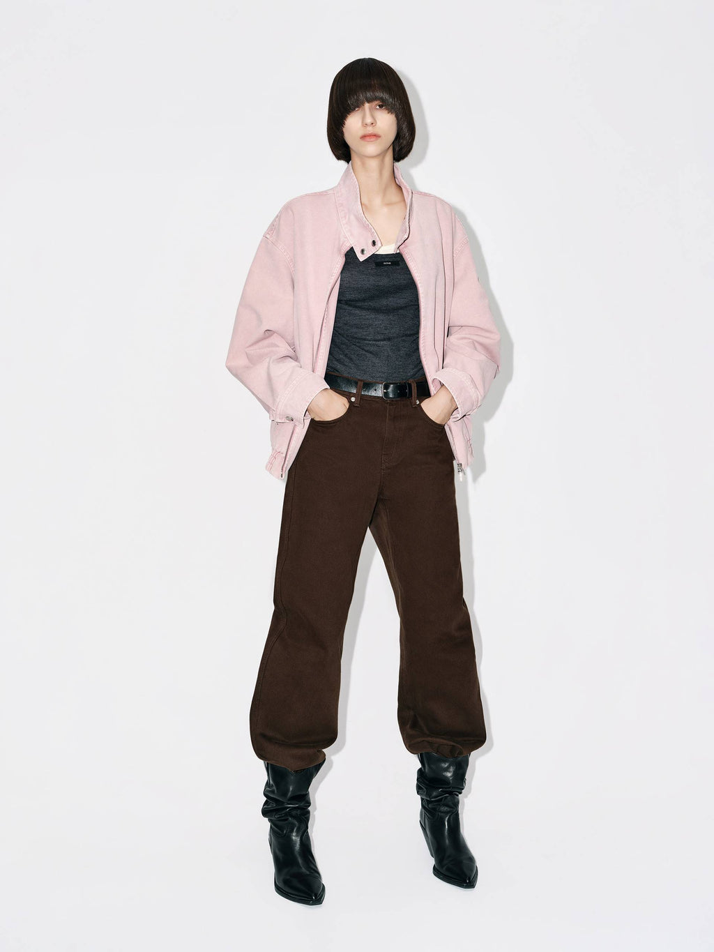 Mock Neck Denim Coat