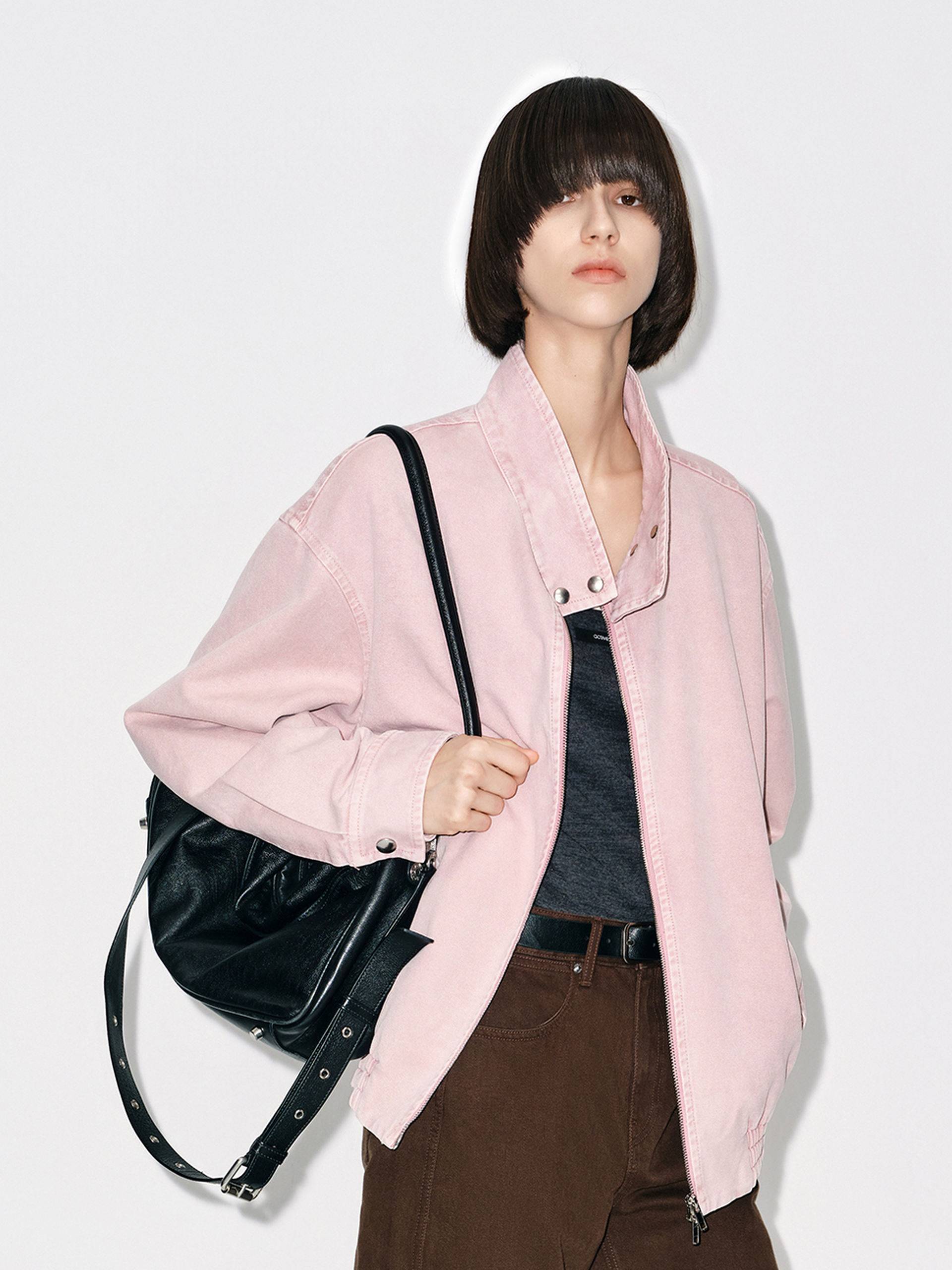 Mock Neck Denim Coat