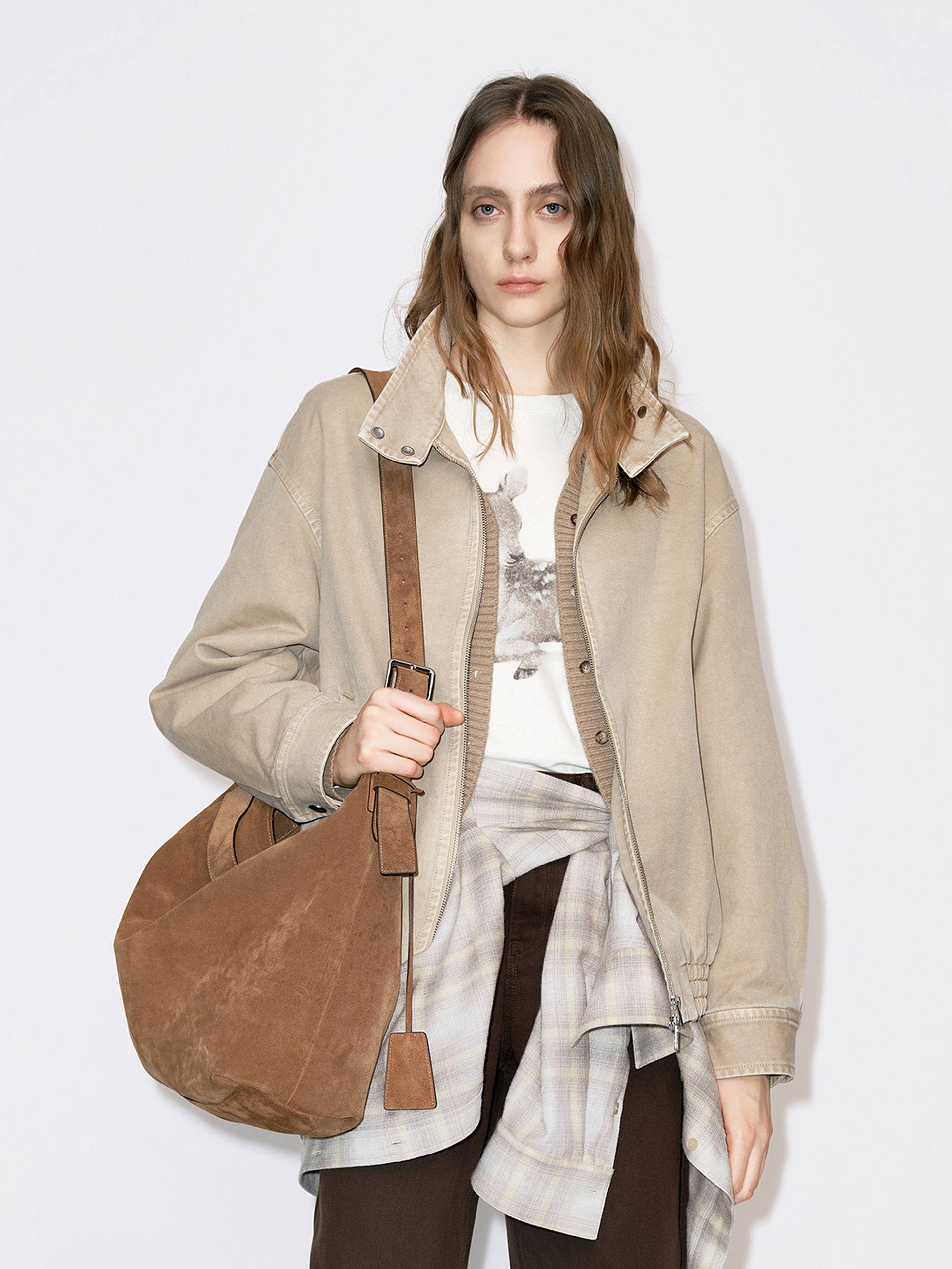 Mock Neck Denim Coat