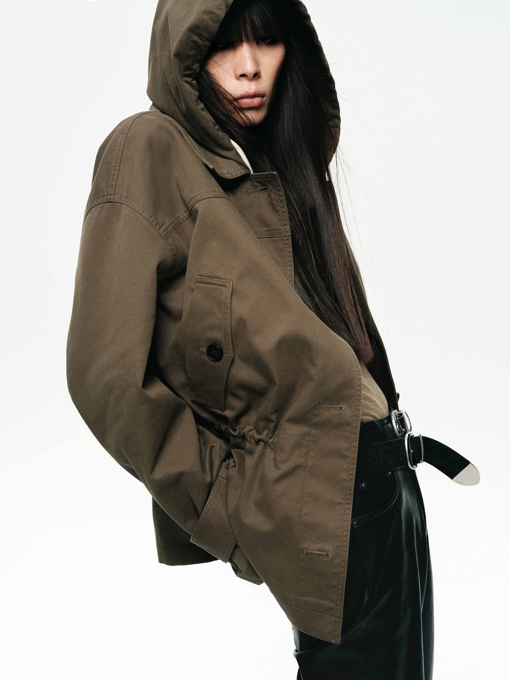 Cotton Blend Hooded Coat