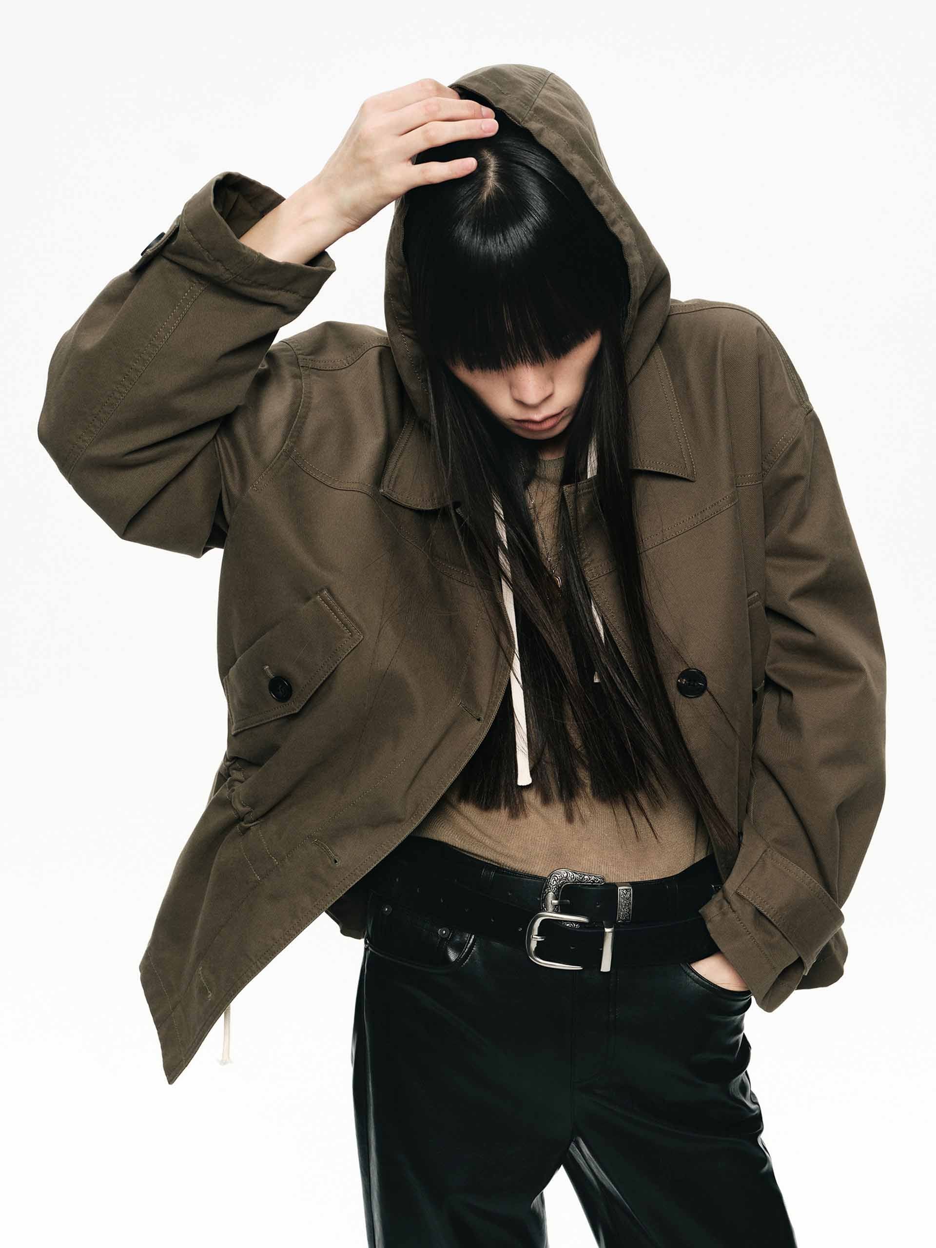 Cotton Blend Hooded Coat