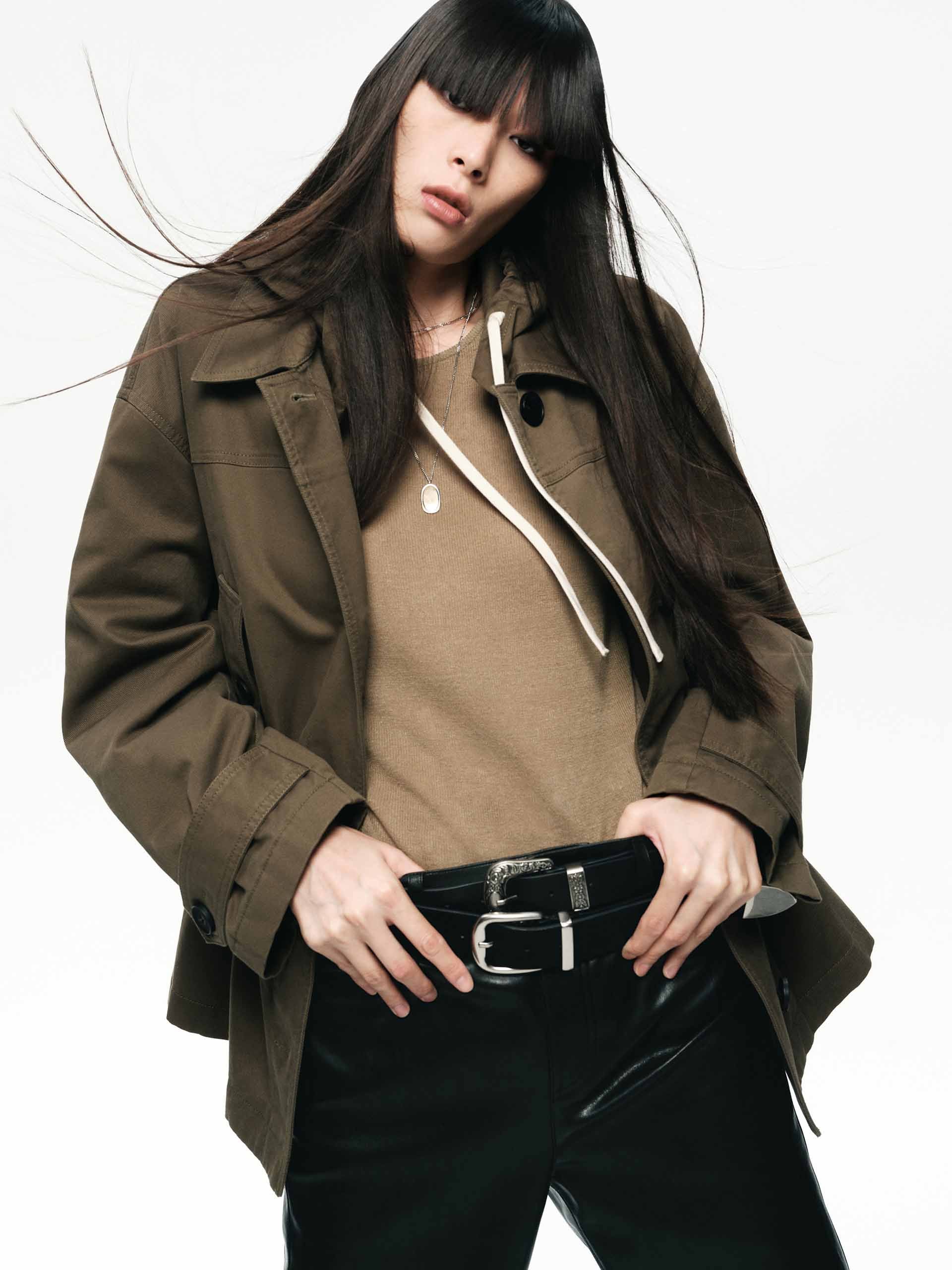 Cotton Blend Hooded Coat