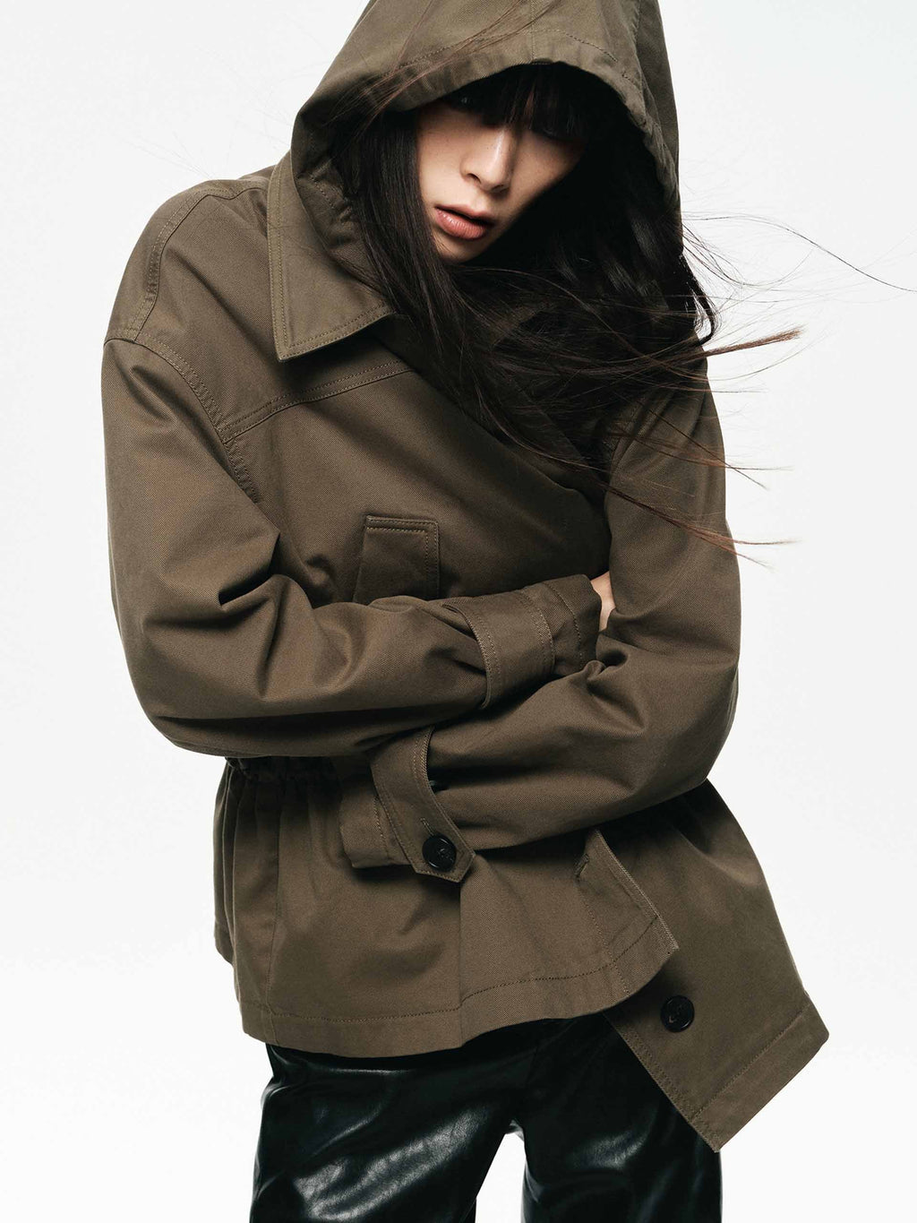 Cotton Blend Hooded Coat