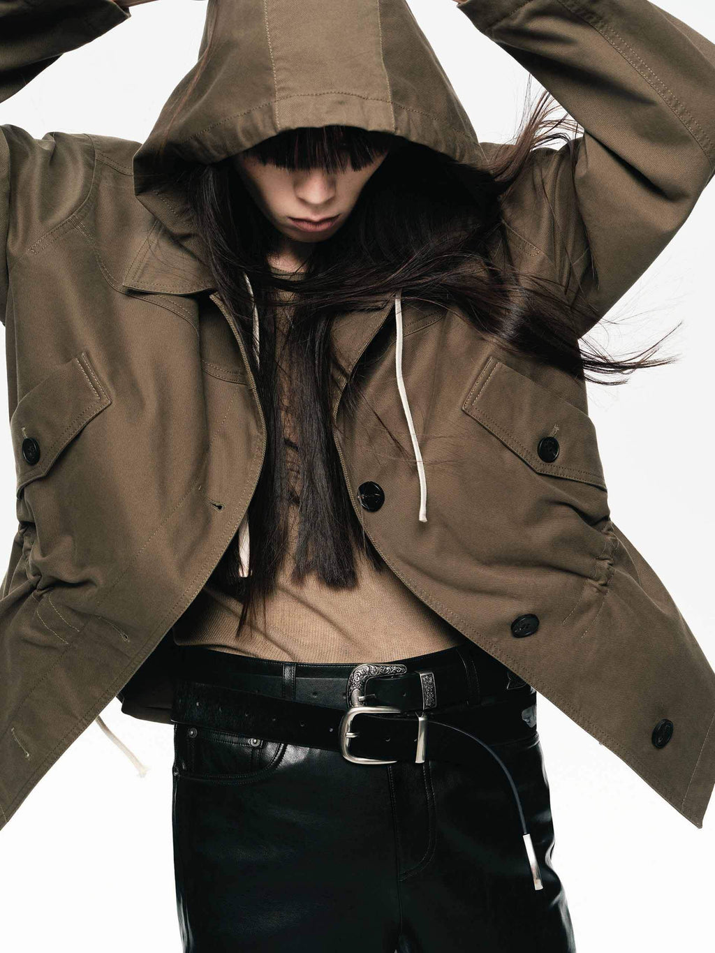 Cotton Blend Hooded Coat