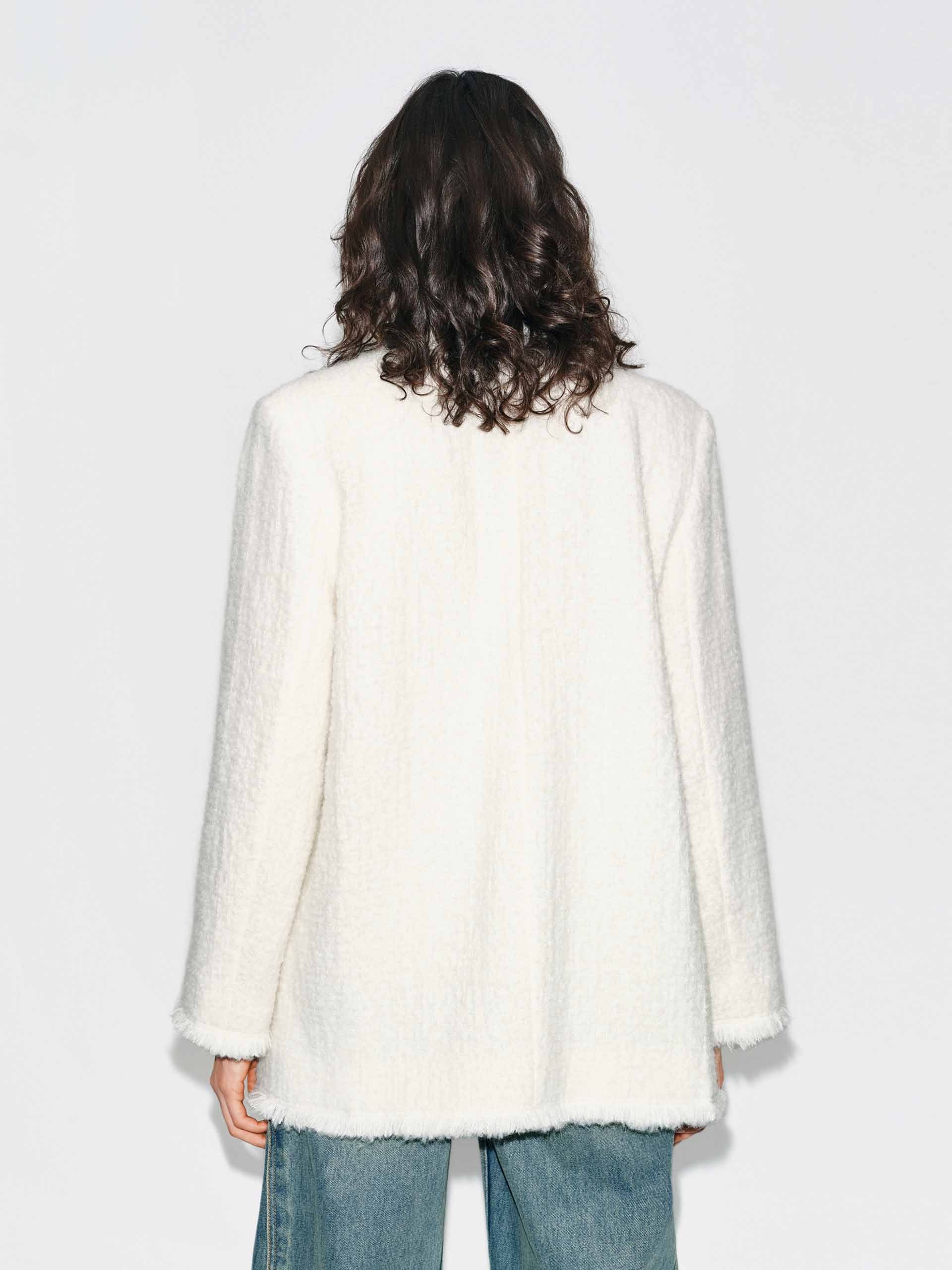 Collarless Tweed Coat