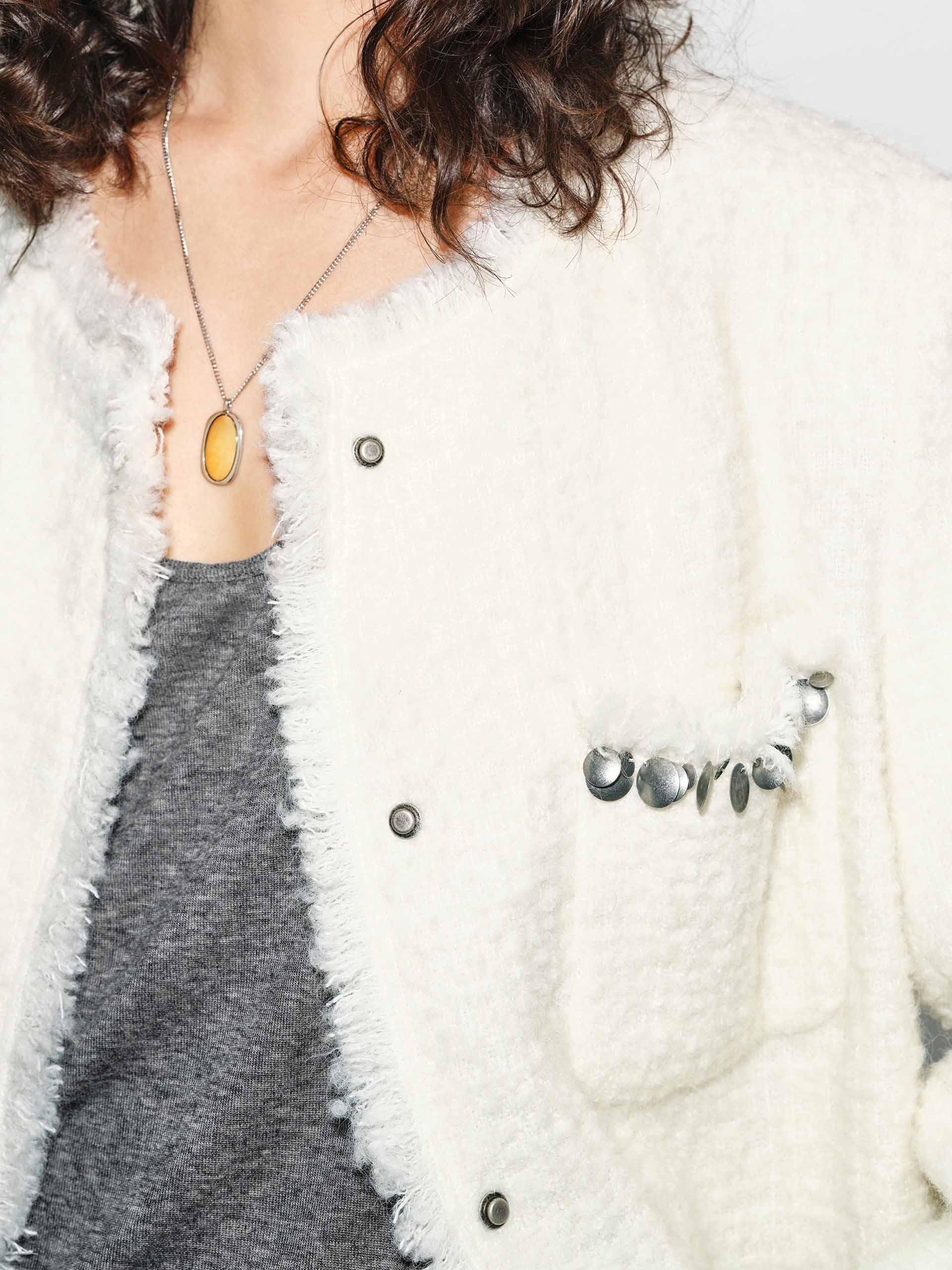 Collarless Tweed Coat