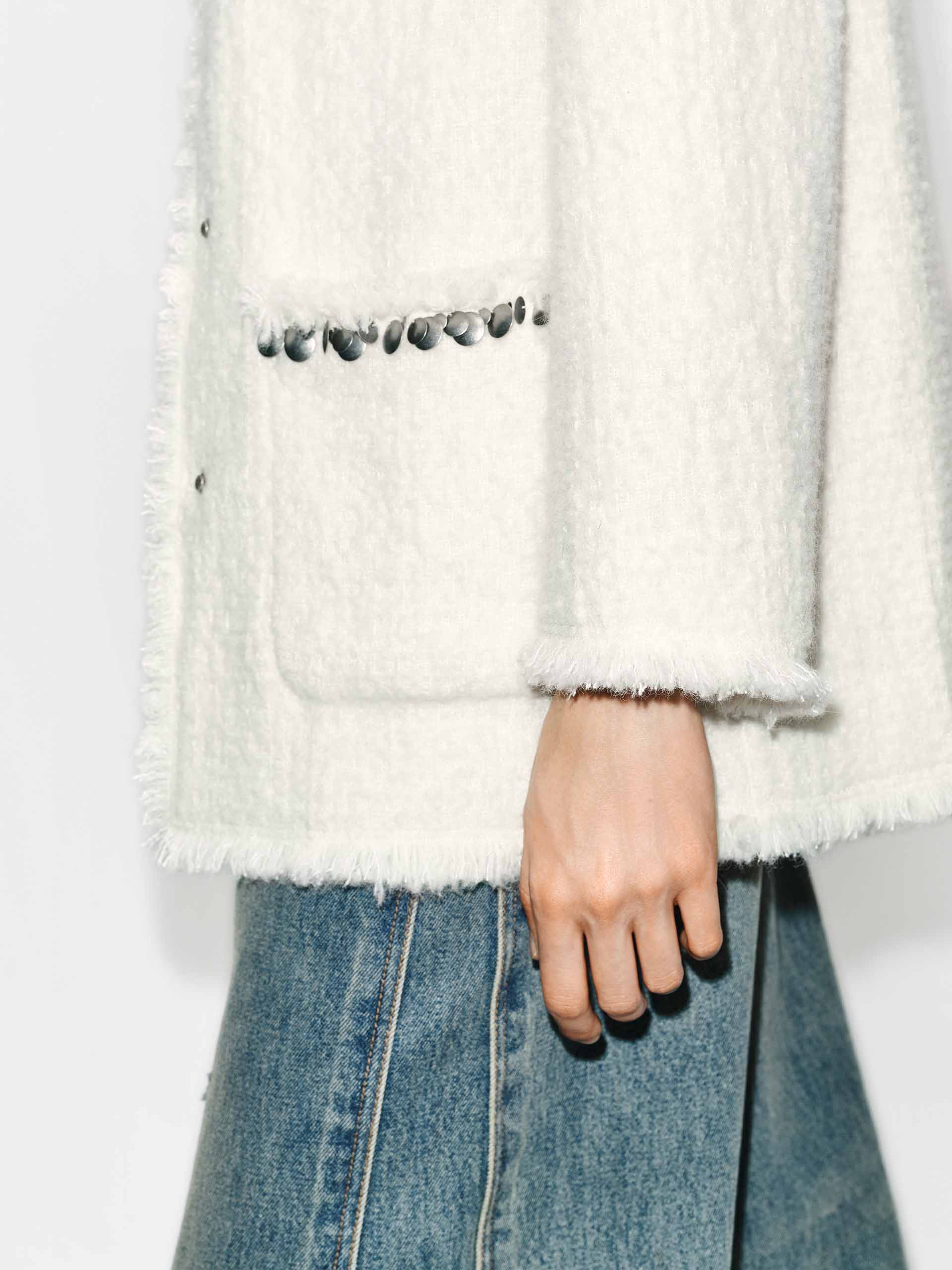 Collarless Tweed Coat
