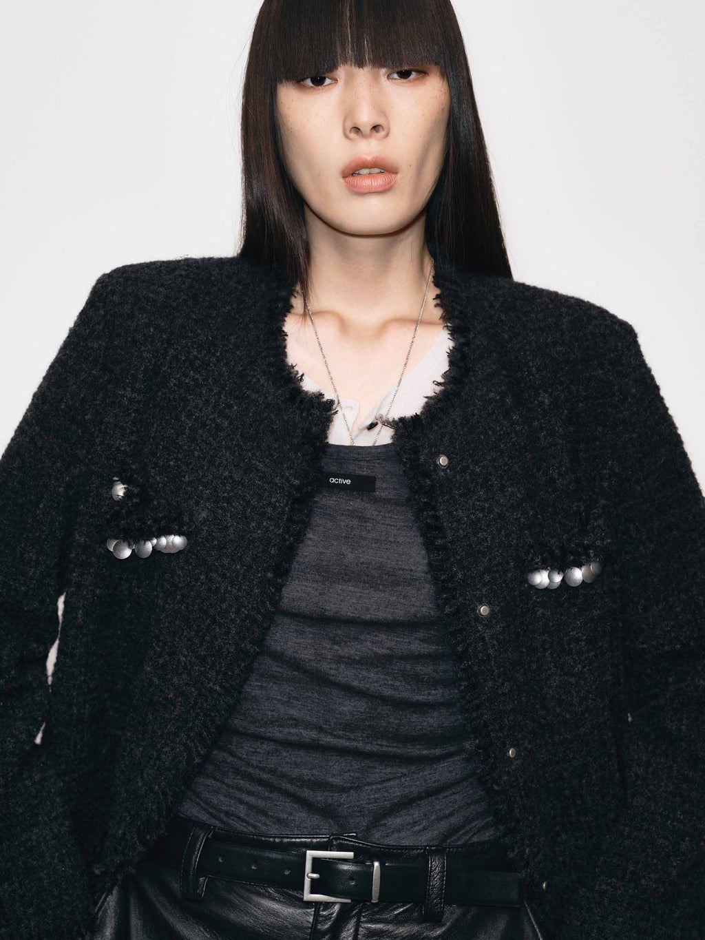 Collarless Tweed Coat