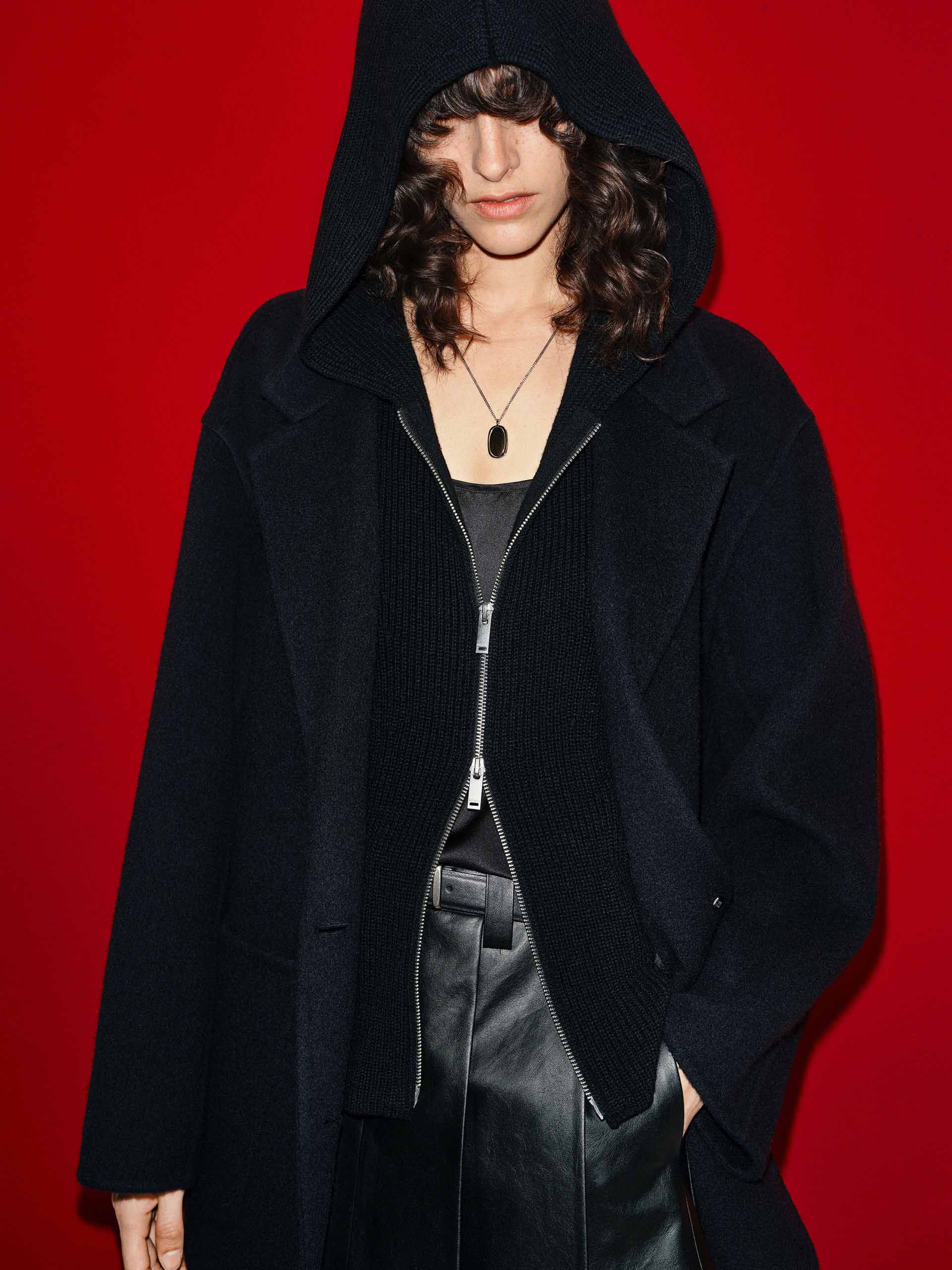 Wool Blend Hooded Coat