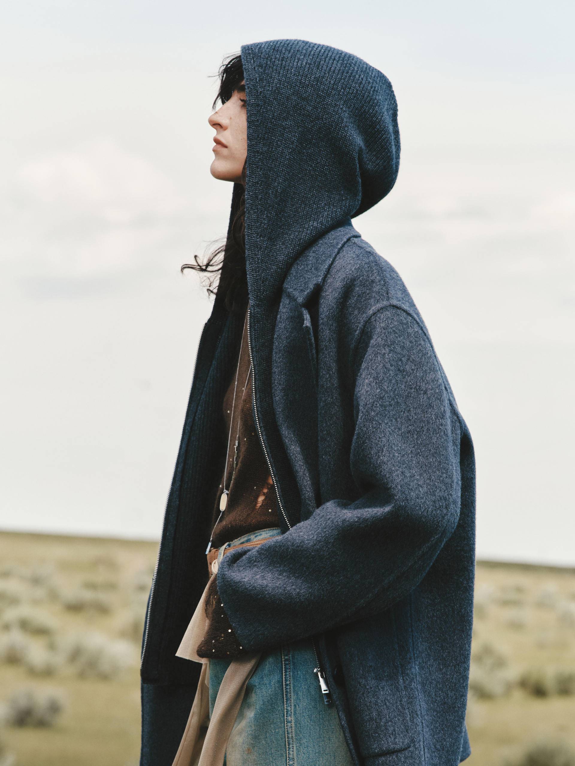 Wool Blend Hooded Coat