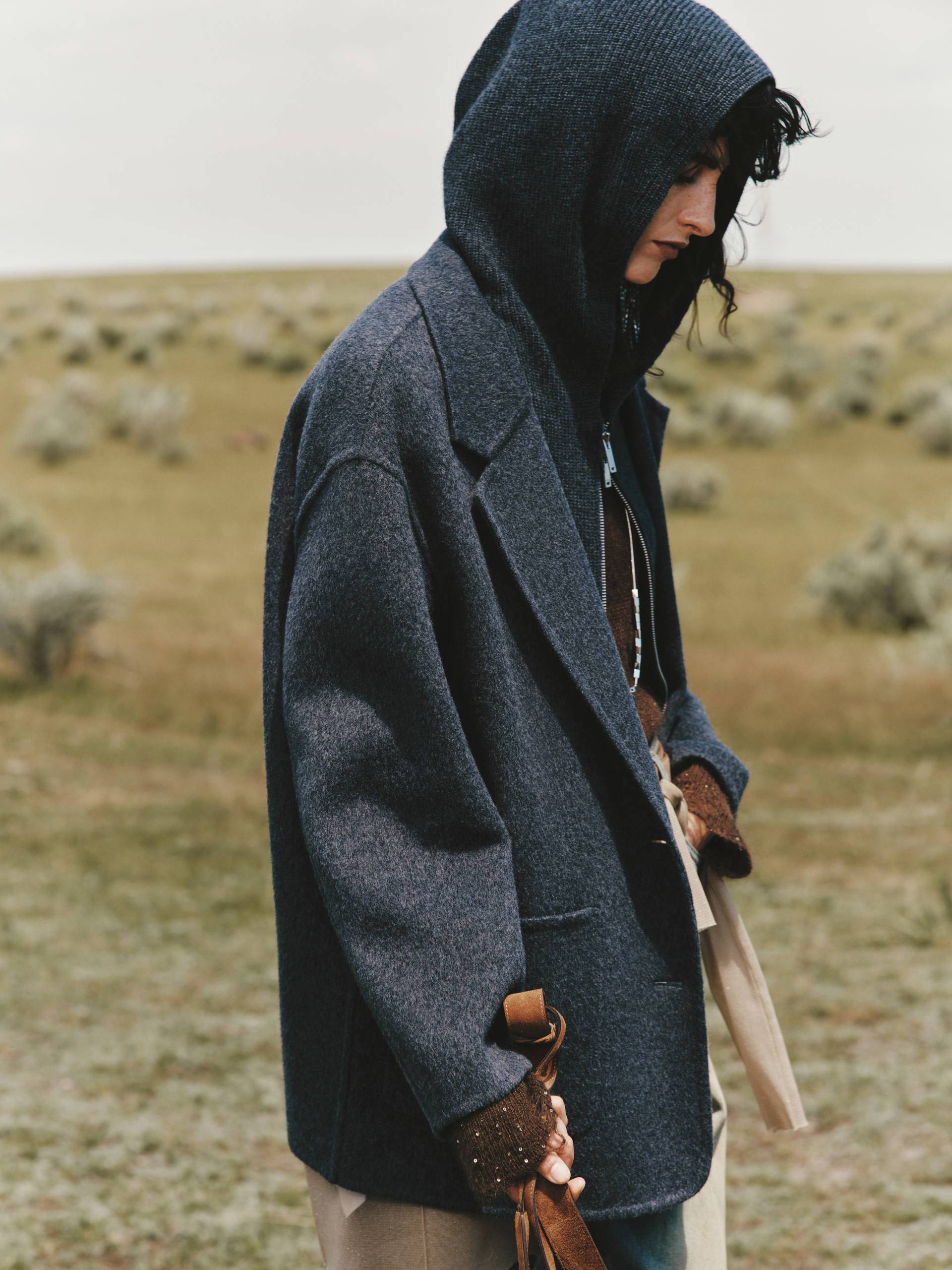 Wool Blend Hooded Coat