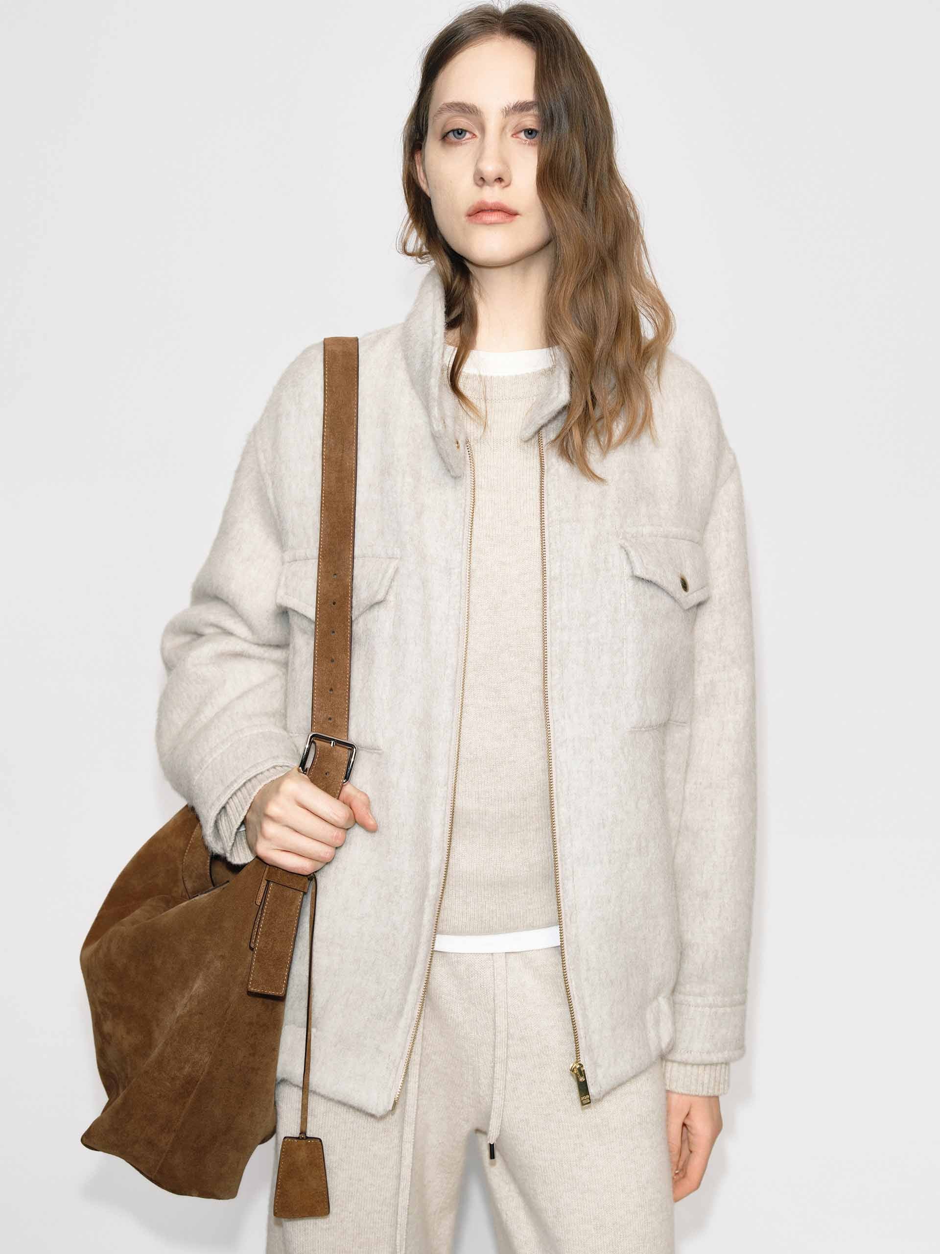 Wool Blend Zipper Coat
