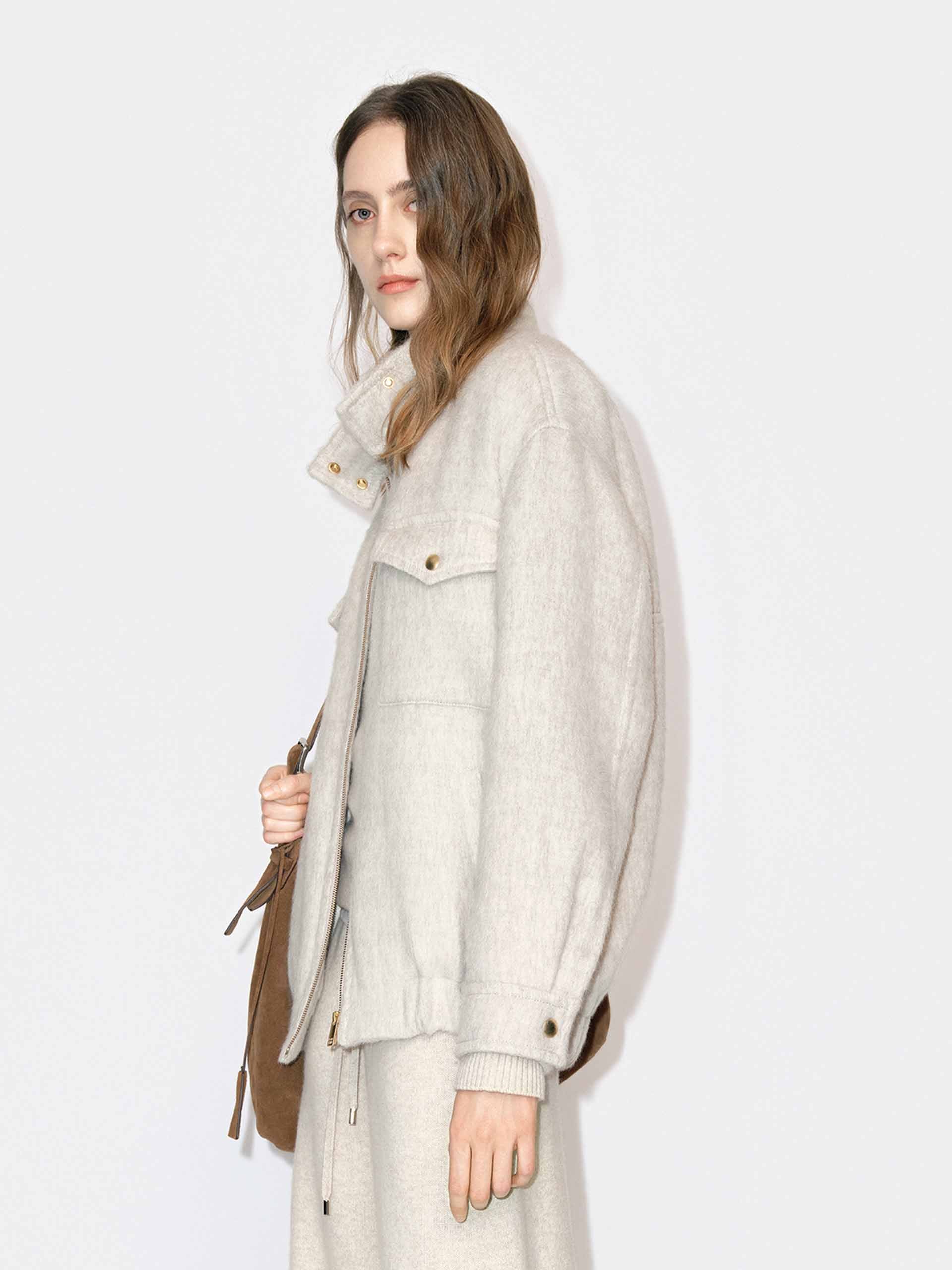 Wool Blend Zipper Coat