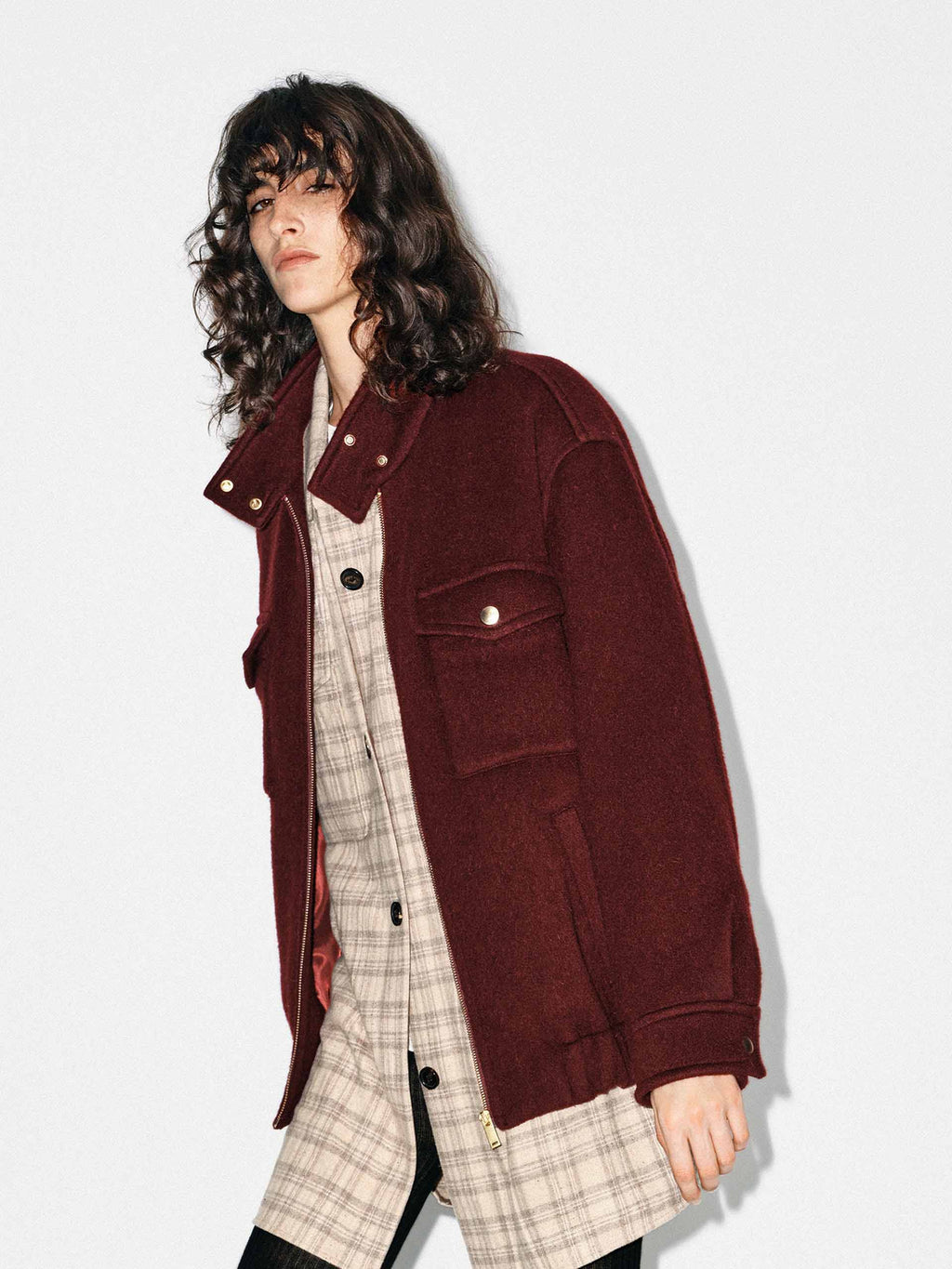 Wool Blend Zipper Coat