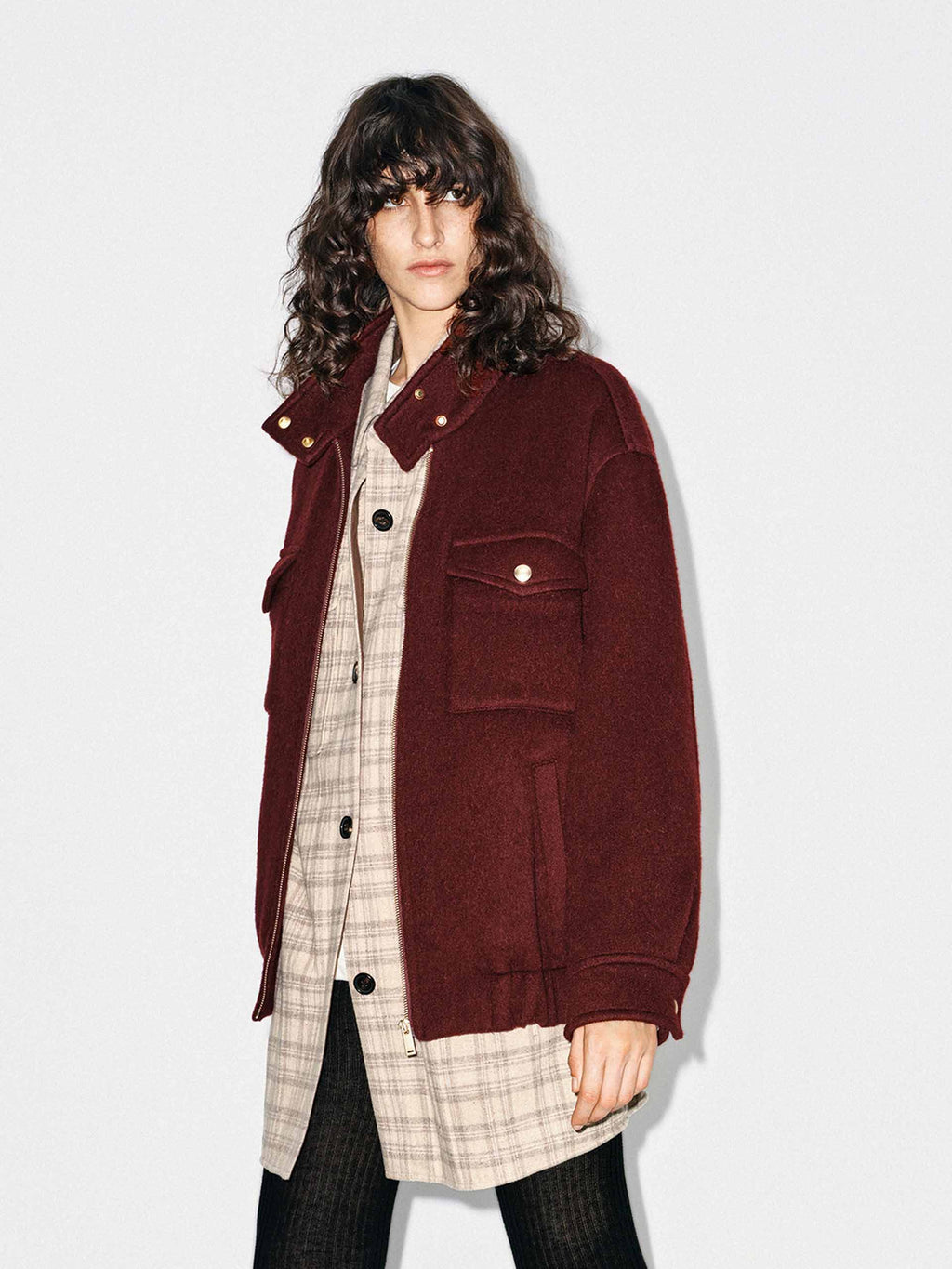 Wool Blend Zipper Coat